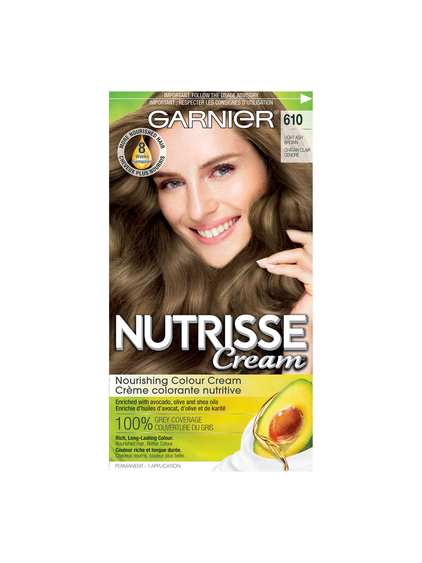 garnier hair dye nutrisse cream 610 light ash brown 603084272242 t1