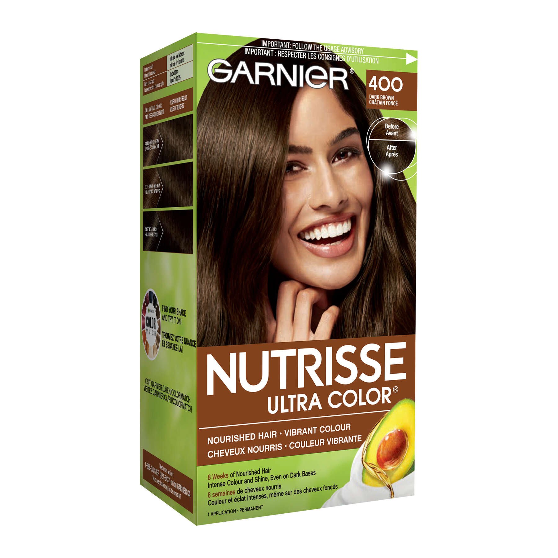 garnier hair dye nutrisse ultra color 400 dark brown 603084469475 boxed