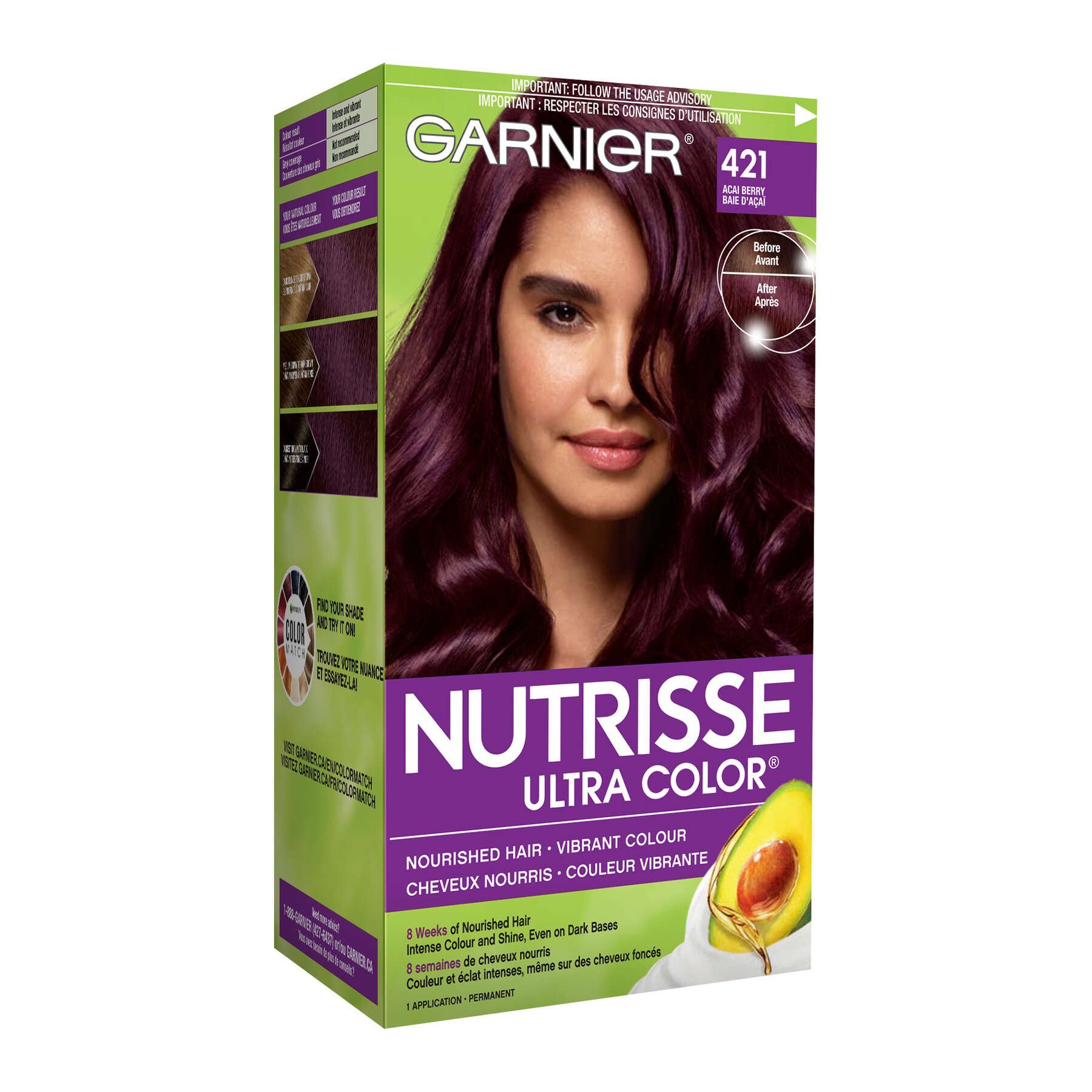 garnier hair dye nutrisse ultra color 421 acai berry 603084570904 boxed