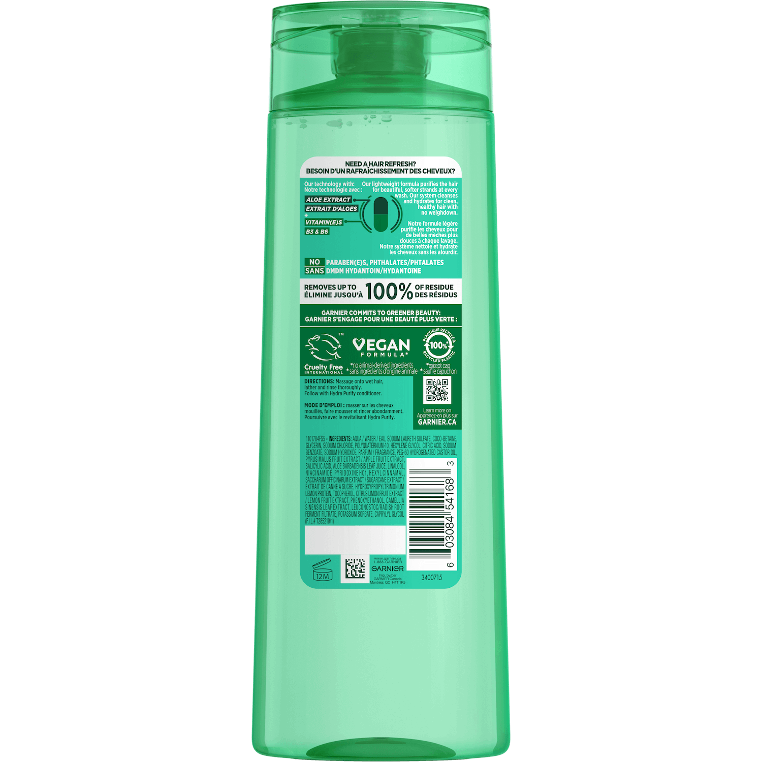 GAR 3D PKG Fructis Reno 2022 HydraPurify Shampoo Back 370mL min