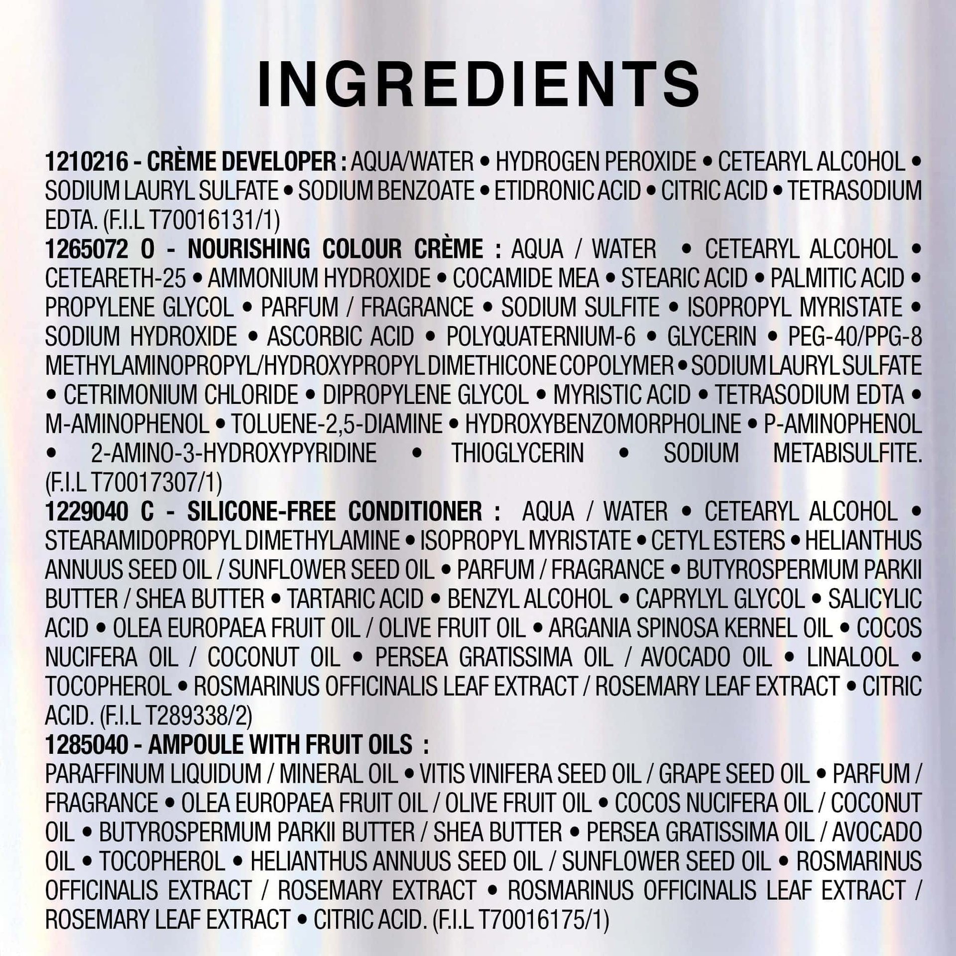 WFP 955867 GAR W24 Nutrisse PL3Bleach ATF INGREDIENTS EN