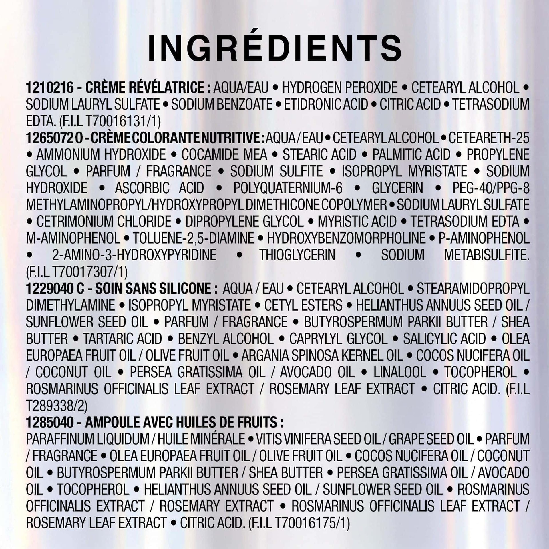 WFP 955867 GAR W24 Nutrisse PL3Bleach ATF INGREDIENTS FR