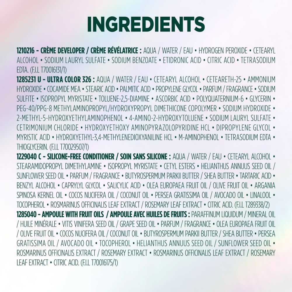 WFP 755029 ULTRA COLOR 326 INGREDIENTS EN