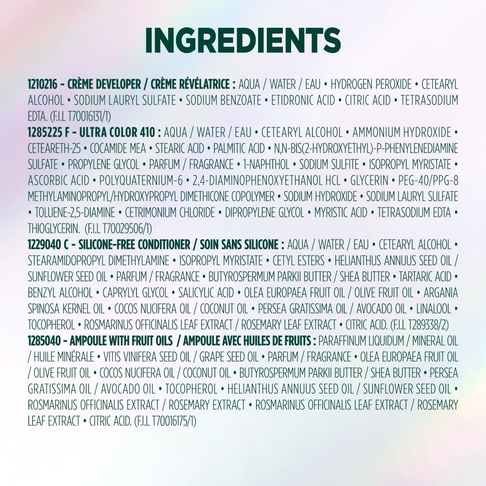 WFP 755029 ULTRA COLOR 410 INGREDIENTS EN