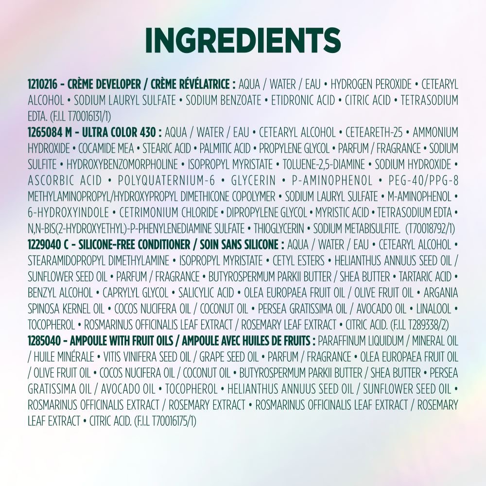 WFP 755029 ULTRA COLOR 430 INGREDIENTS EN