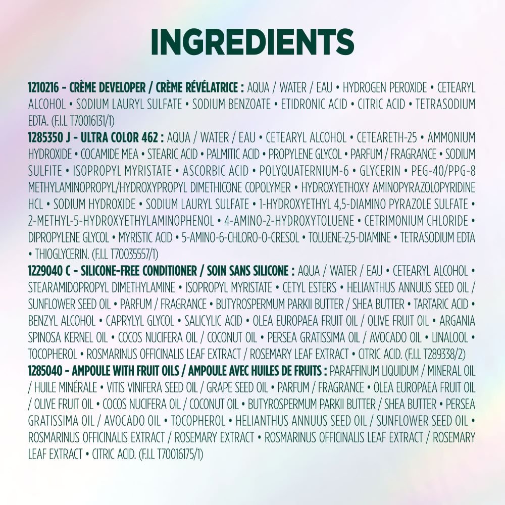 WFP 755029 ULTRA COLOR 462 INGREDIENTS EN