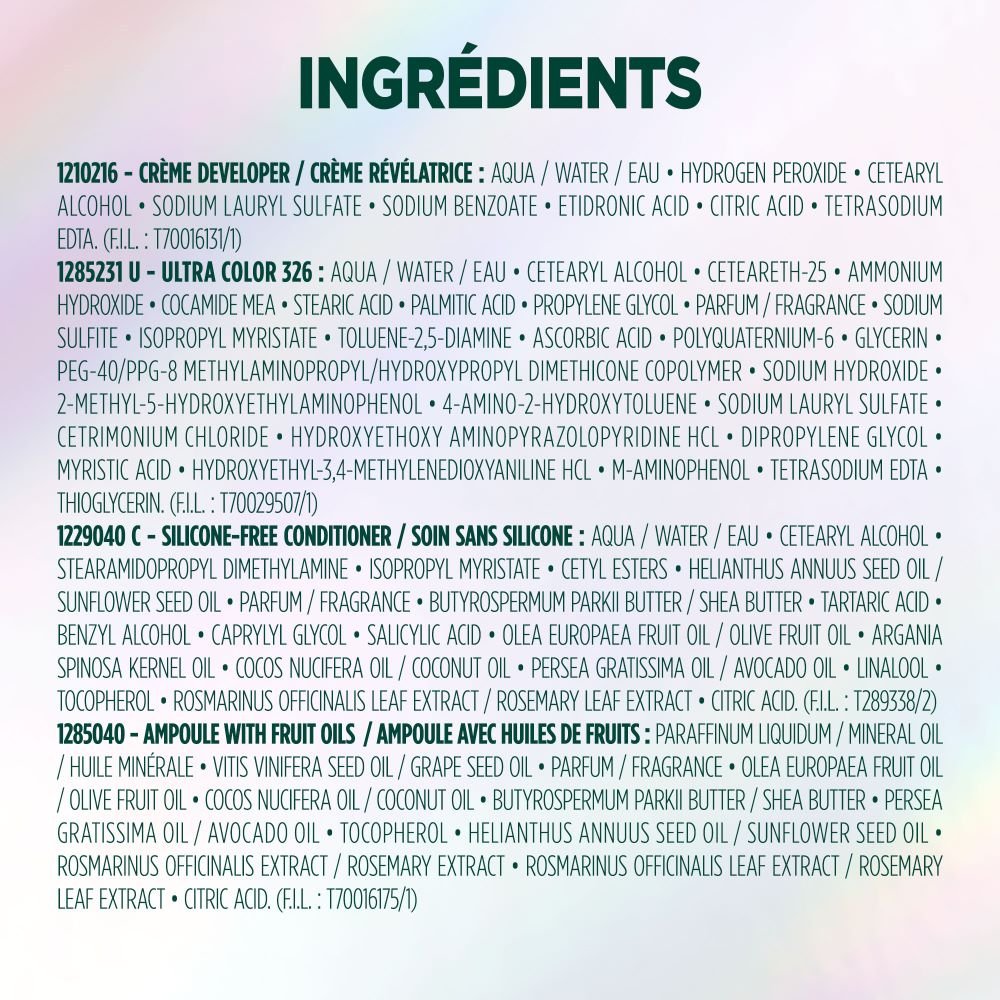 WFP 755029 ULTRA COLOR 326 INGREDIENTS FR