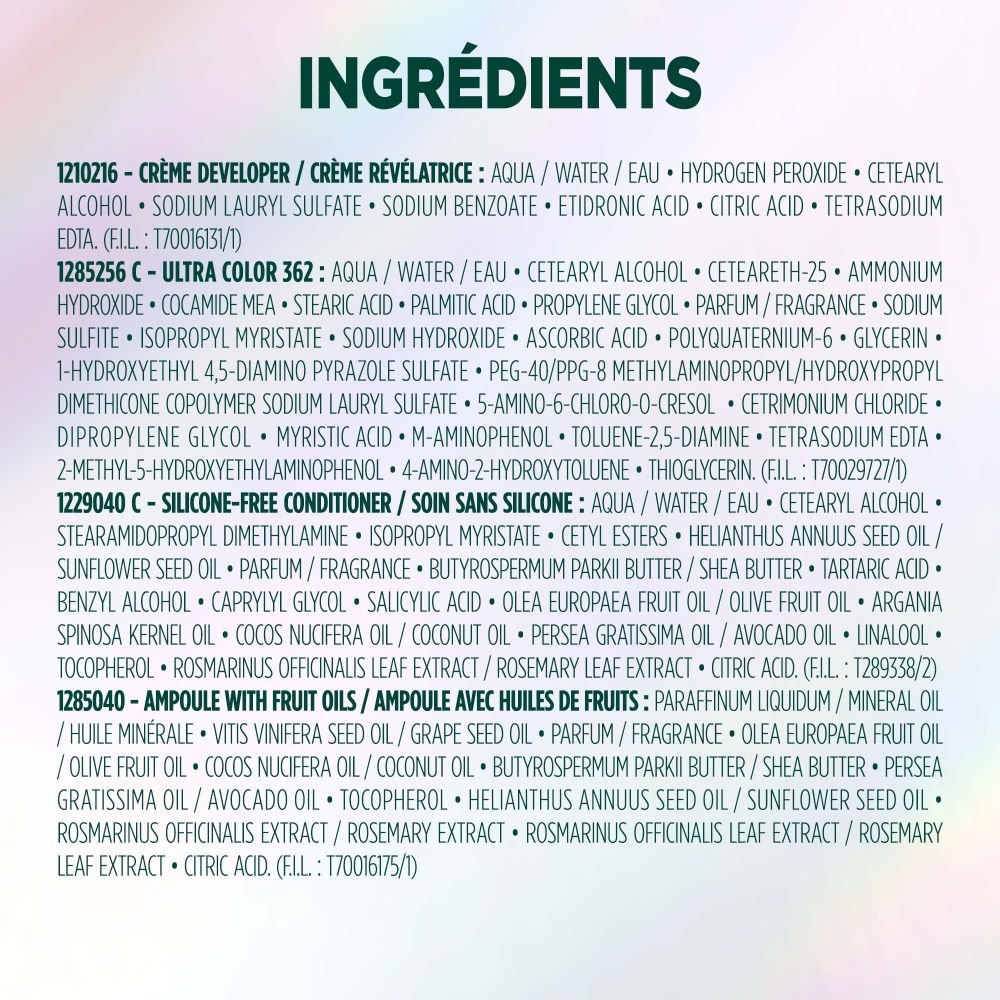 WFP 755029 ULTRA COLOR 362 INGREDIENTS FR