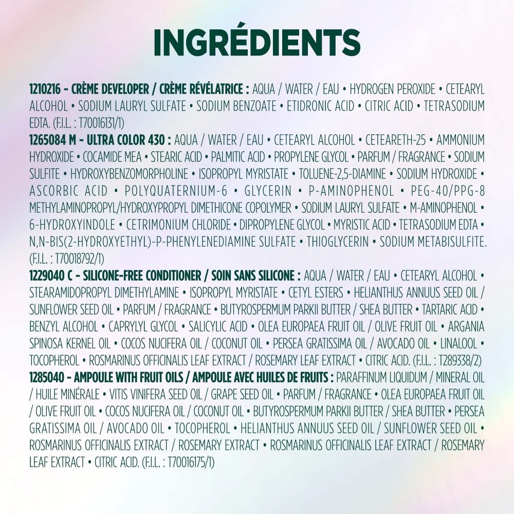 WFP 755029 ULTRA COLOR 430 INGREDIENTS FR