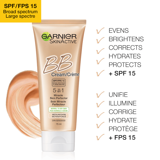 Garnier BB Cream 5in1 for Normal to Dry Skin with SPF 15, Medium to Dark Garnier SkinActive