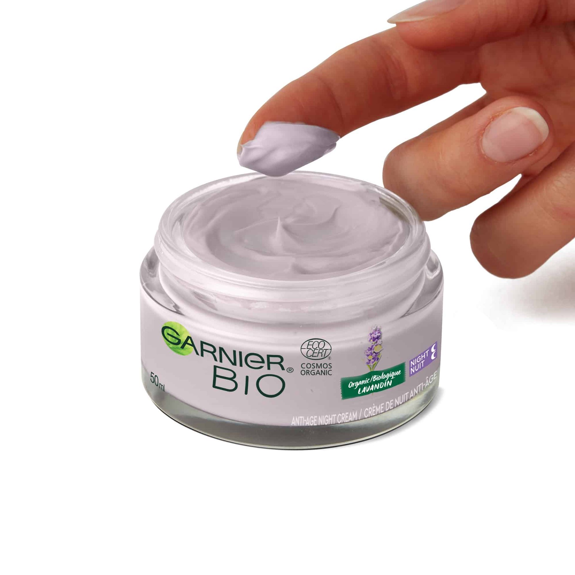 4 JPG Gar Bio Lavandin Nightcream Textureinfinger 3600542381277