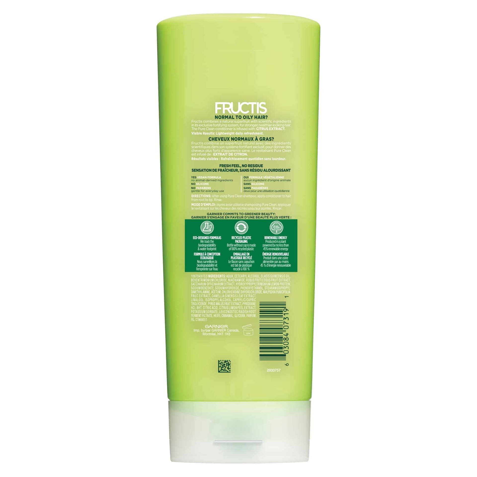 Conditionner fructis pure clean 621ml Back 603084073191