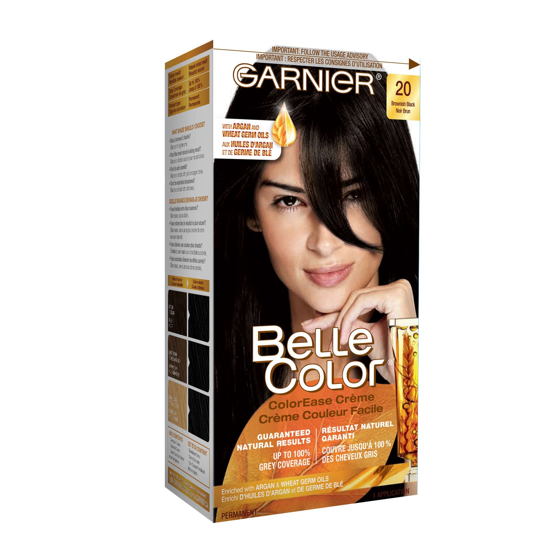 garnier hair dye belle color 20 brownish black 603084281626 boxed