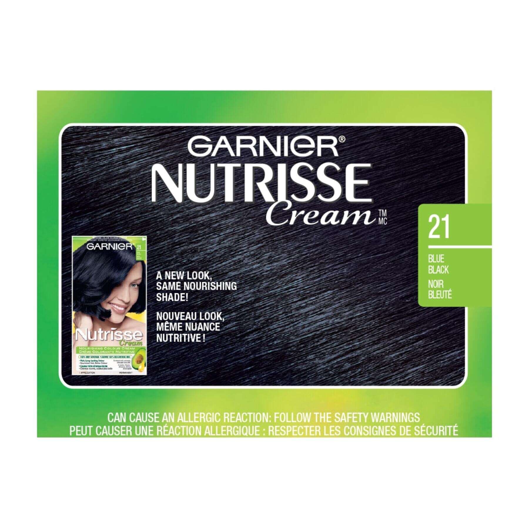 garnier hair dye nutrisse cream 21 blue black 0770103447025 swatch