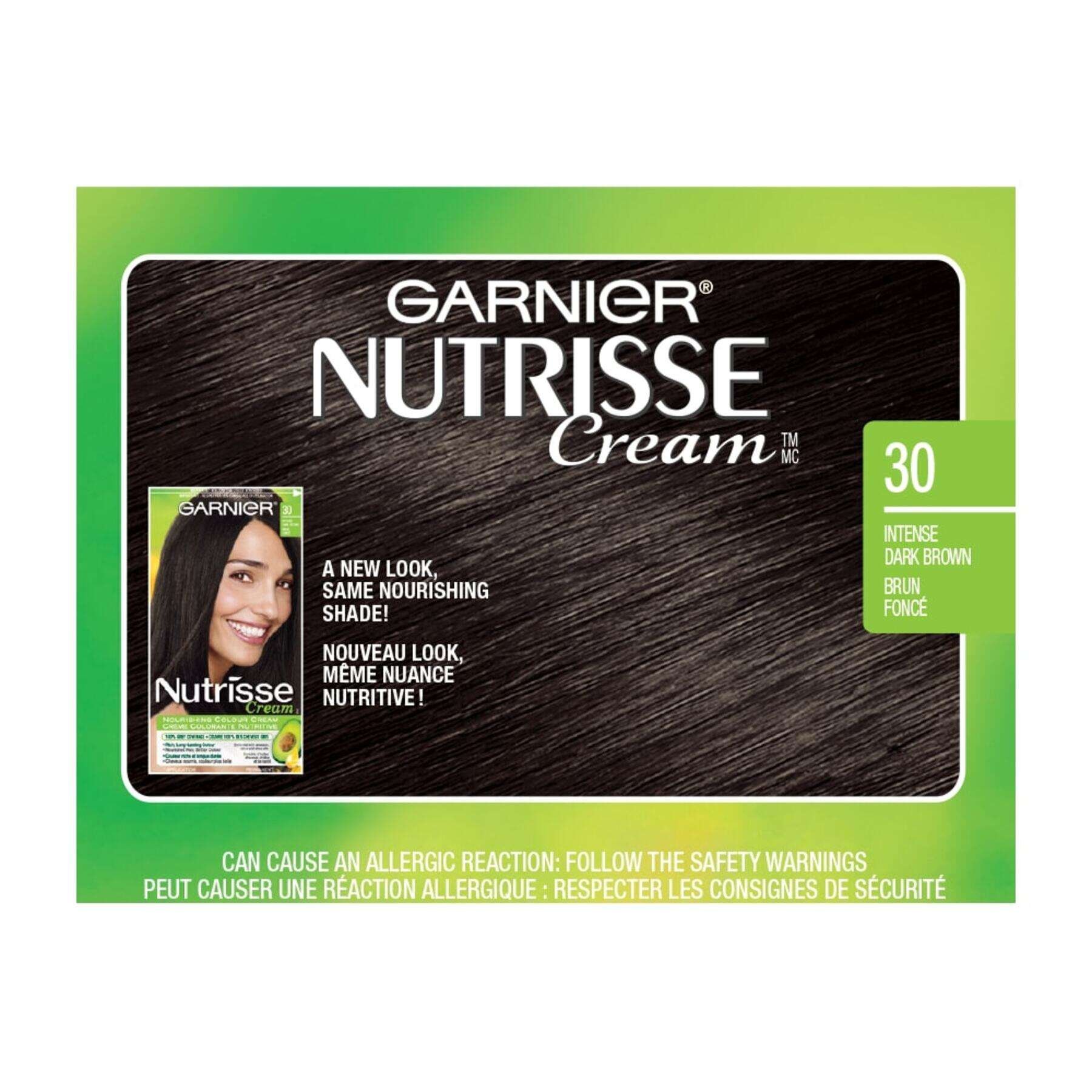 garnier hair dye nutrisse cream 30 intense dark brown 0770103447032 swatch