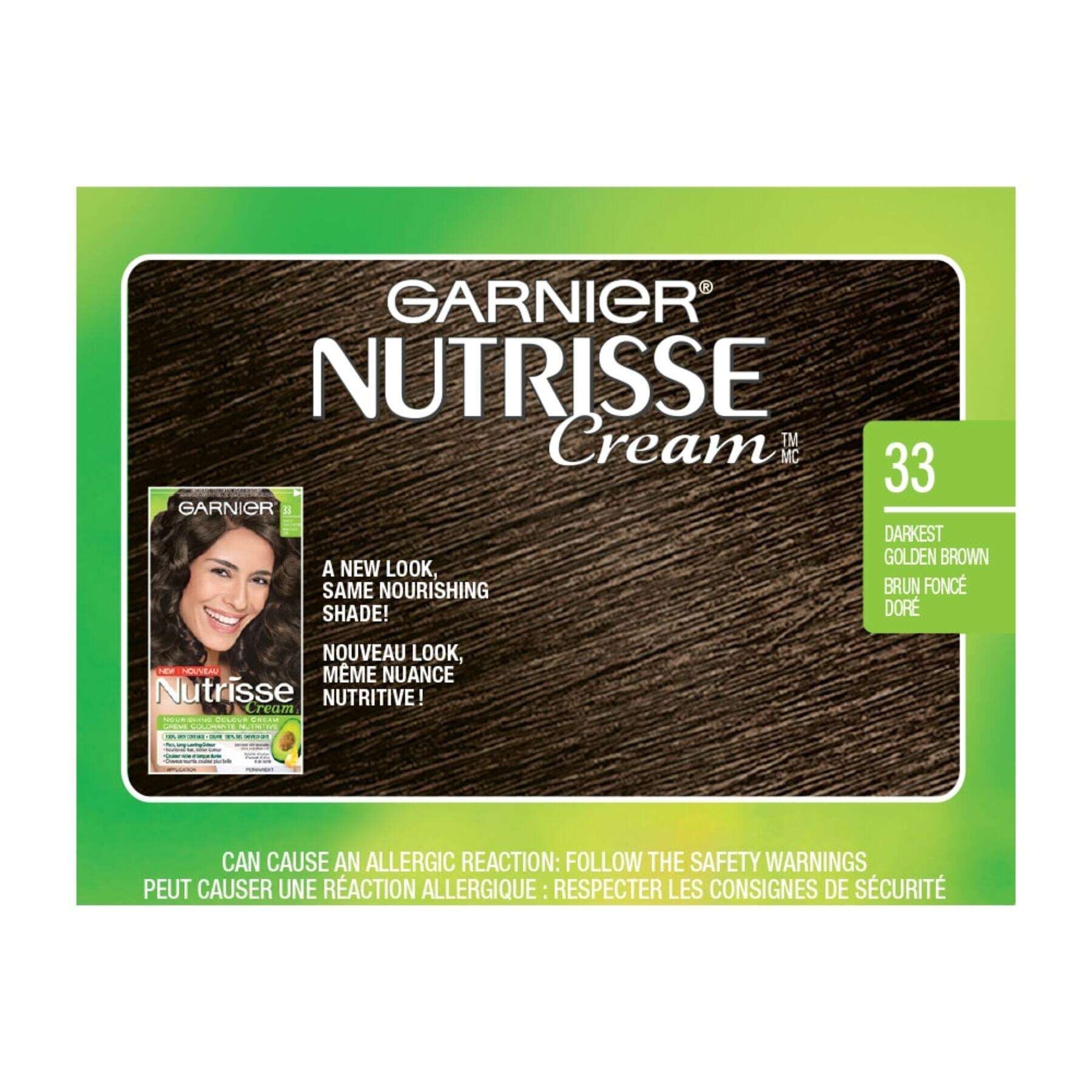 garnier hair dye nutrisse cream 33 darkest golden brown 0603084412341 swatch
