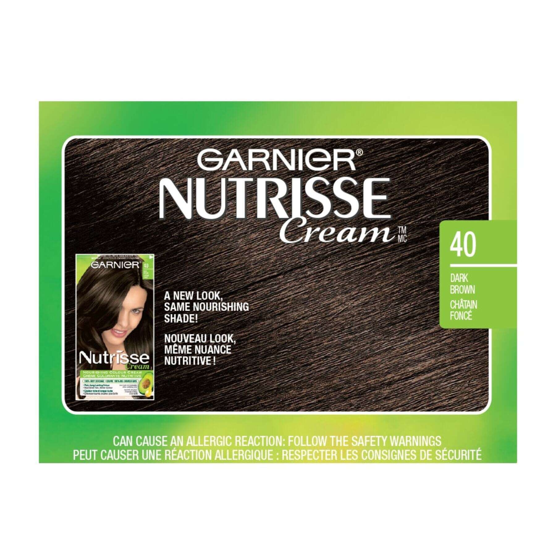 garnier hair dye nutrisse cream 40 dark brown 0770103447049 swatch