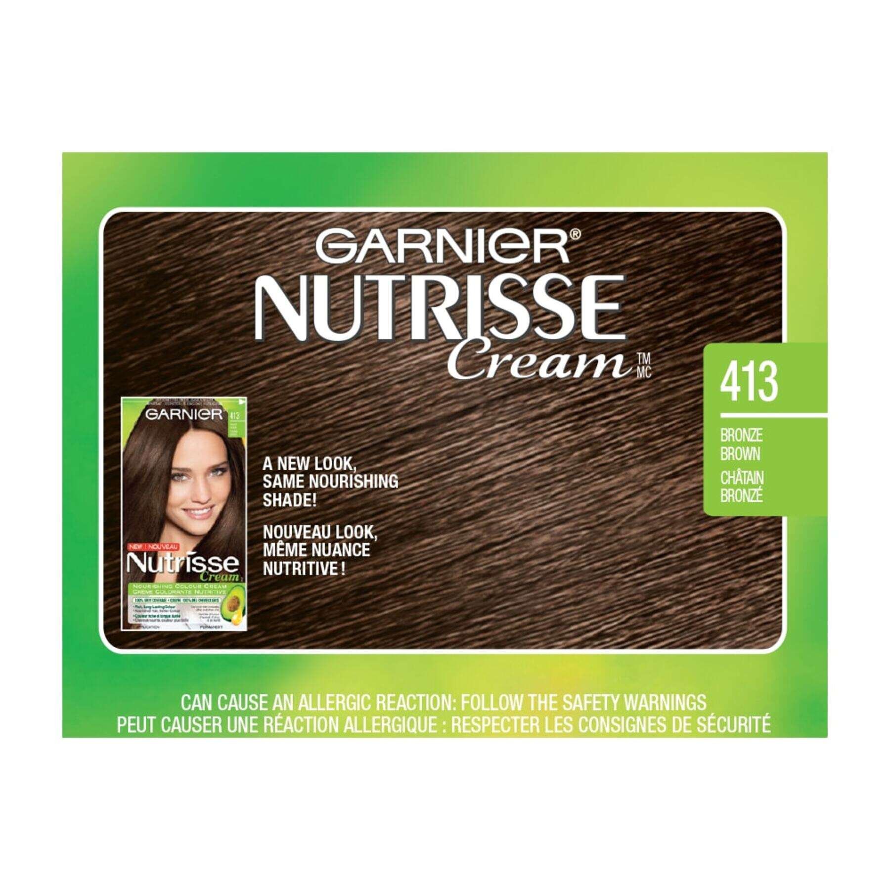 garnier hair dye nutrisse cream 413 bronze brown 0603084412358 swatch