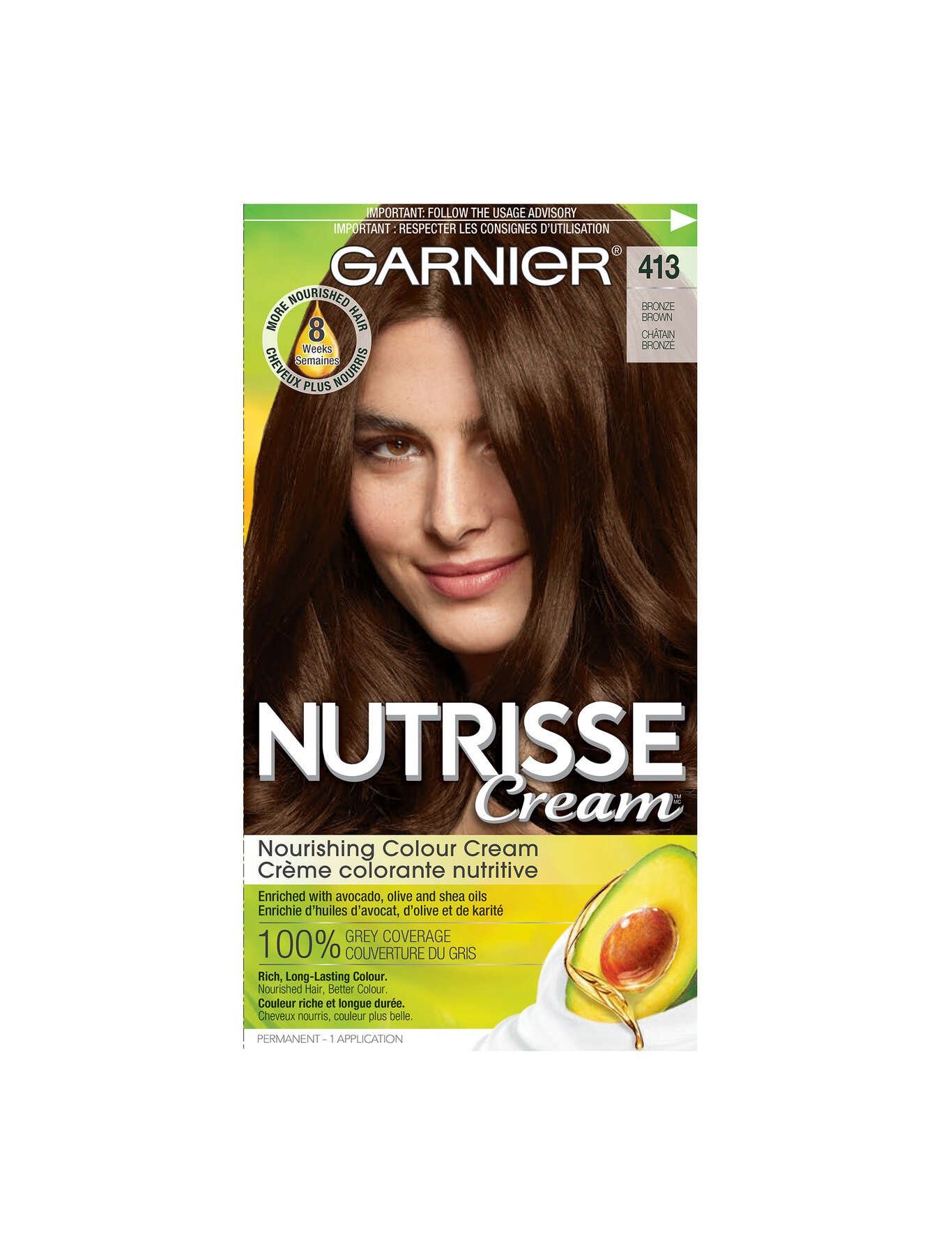 garnier hair dye nutrisse cream 413 bronze brown 0603084412358 t1