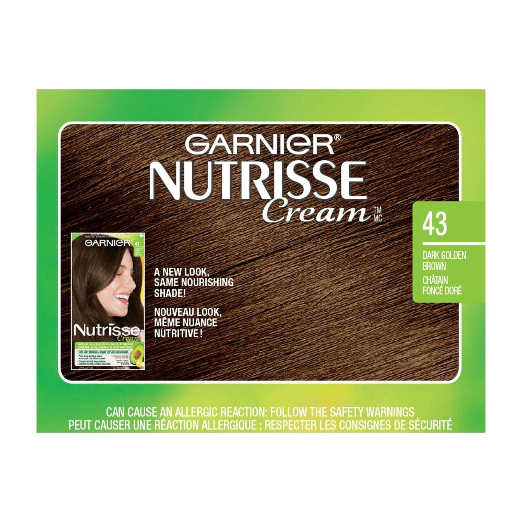 garnier hair dye nutrisse cream 43 dark golden brown 0770103447063 swatch