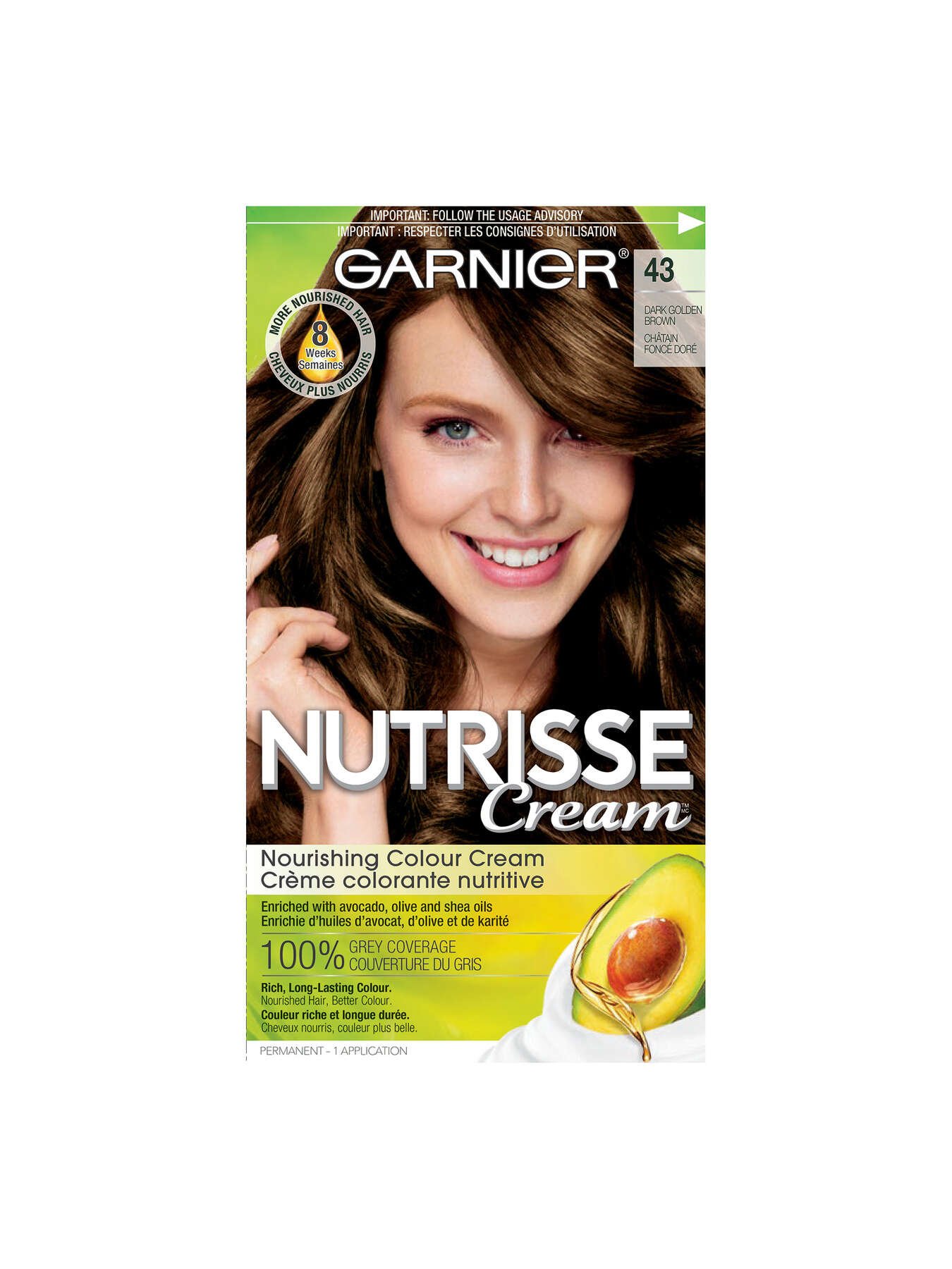 garnier hair dye nutrisse cream 43 dark golden brown 770103447063 t1