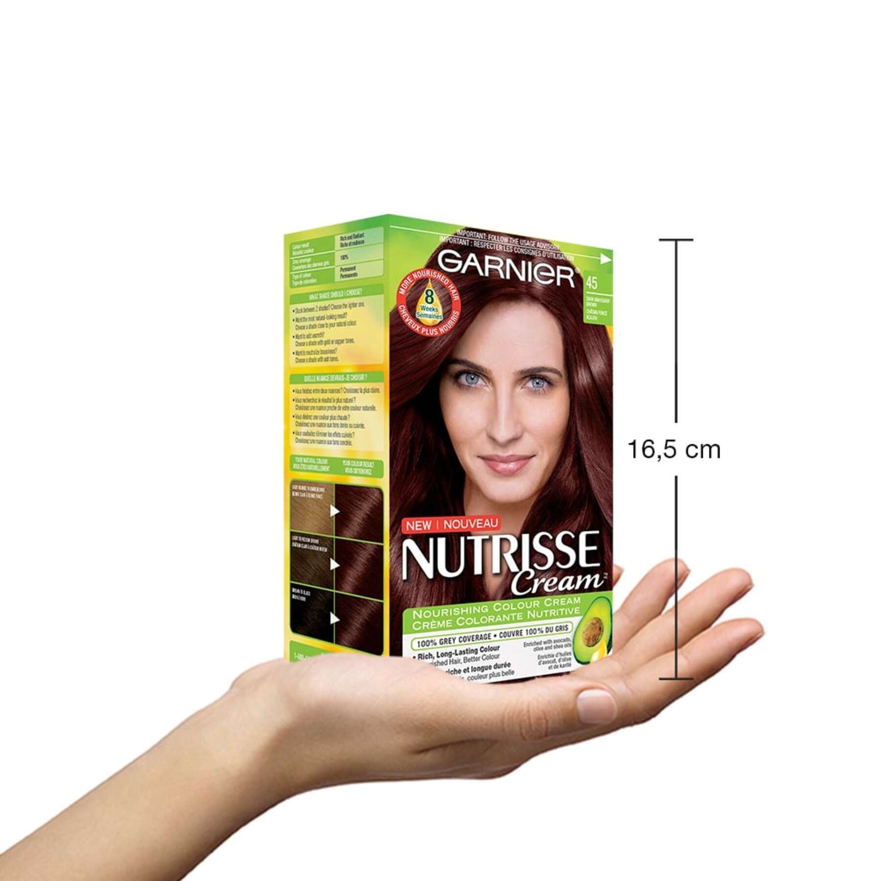 garnier hair dye nutrisse cream 45 dark mahogany brown 0770103447070 inhand