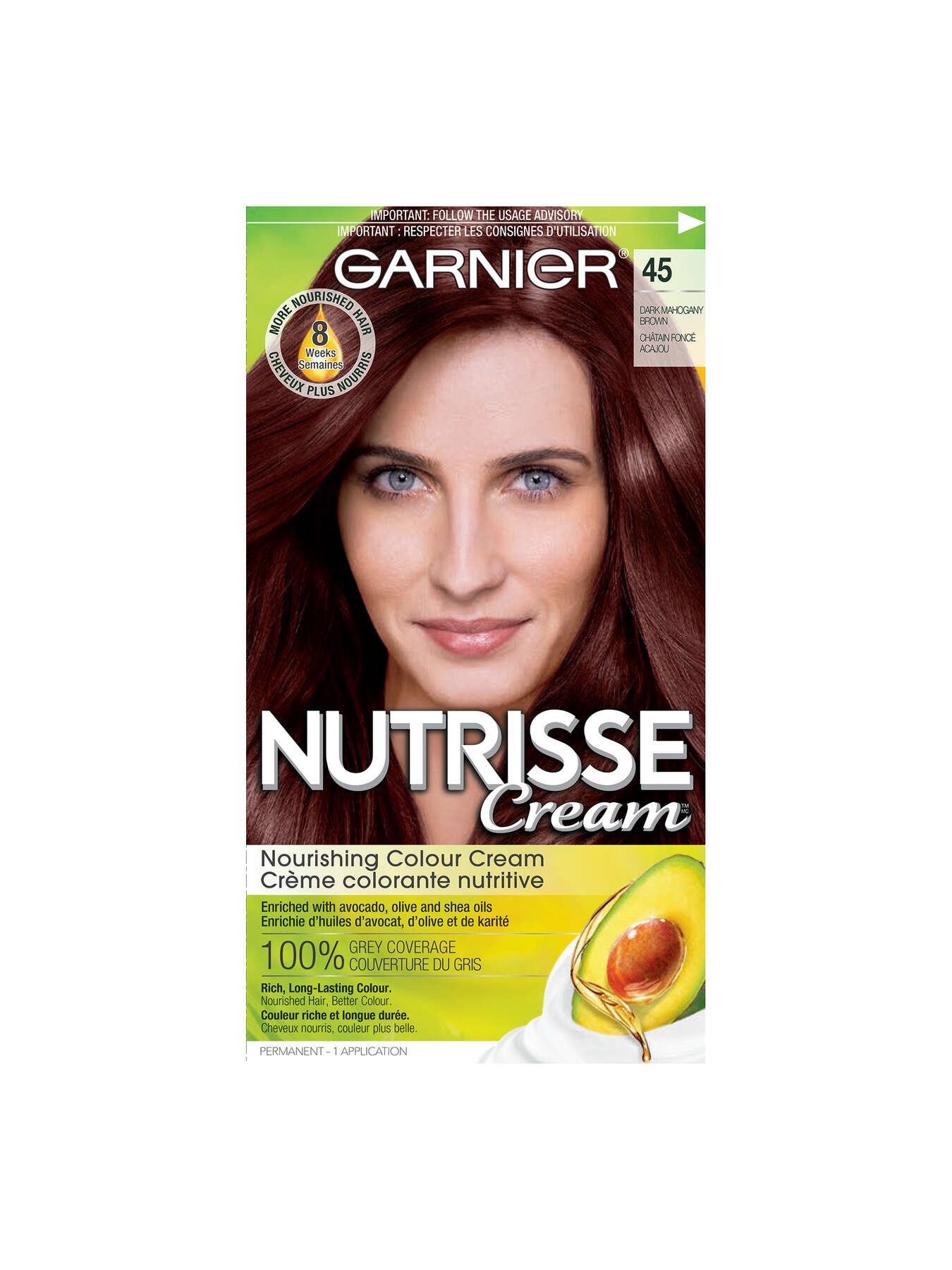 garnier hair dye nutrisse cream 45 dark mahogany brown 770103447070 t1