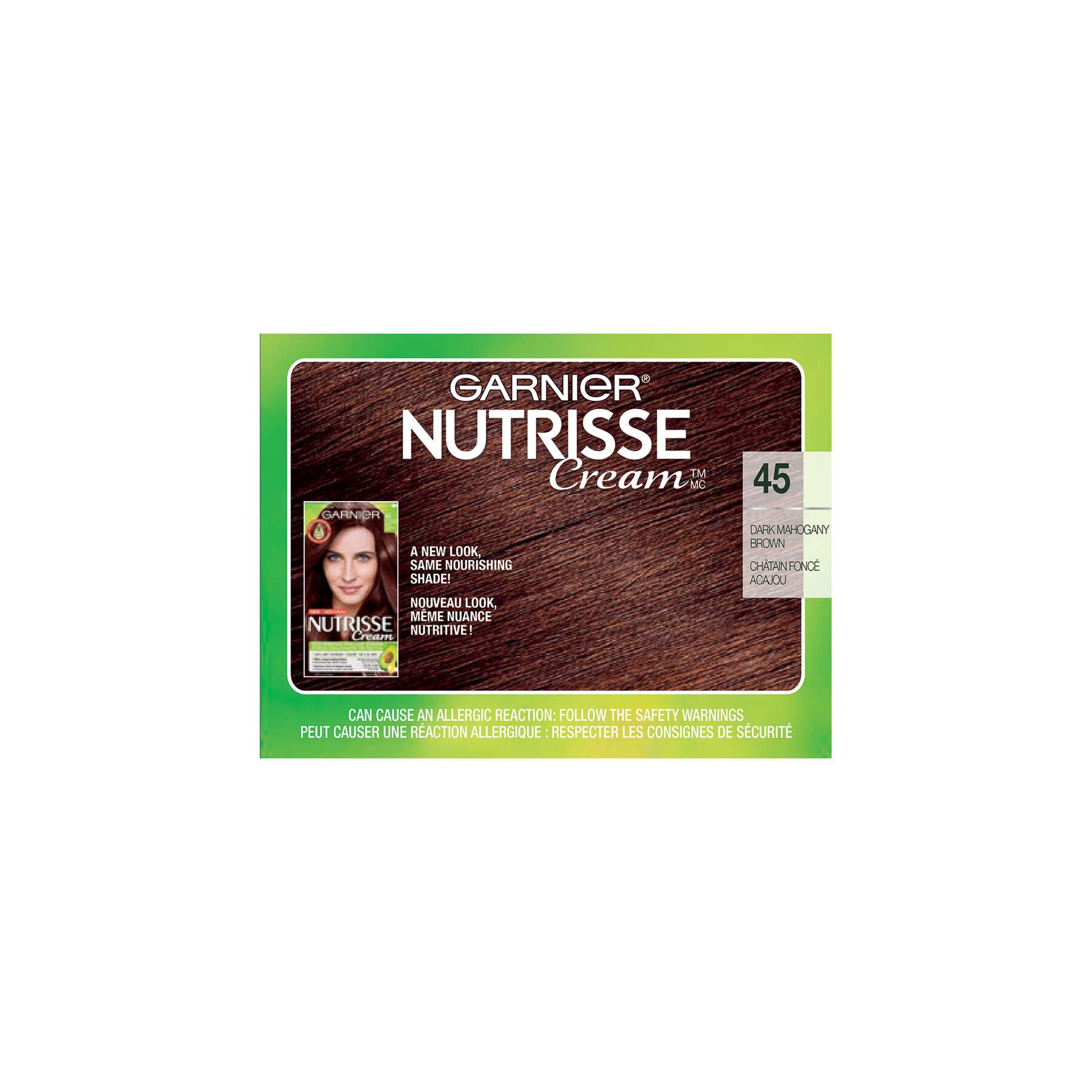 garnier hair dye nutrisse cream 45 dark mahogany brown 770103447070 top