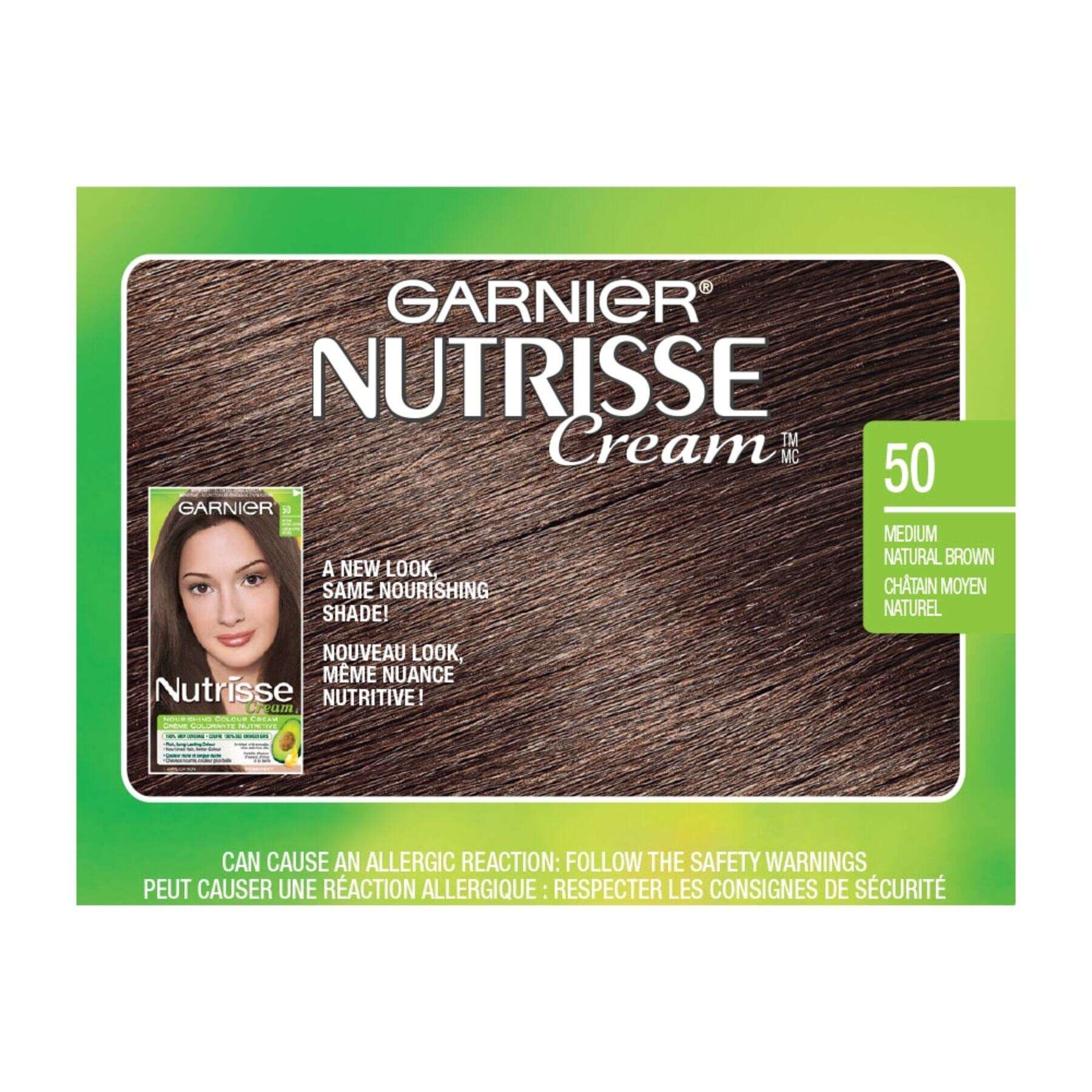 garnier hair dye nutrisse cream 50 medium natural brown 0770103447087 swatch