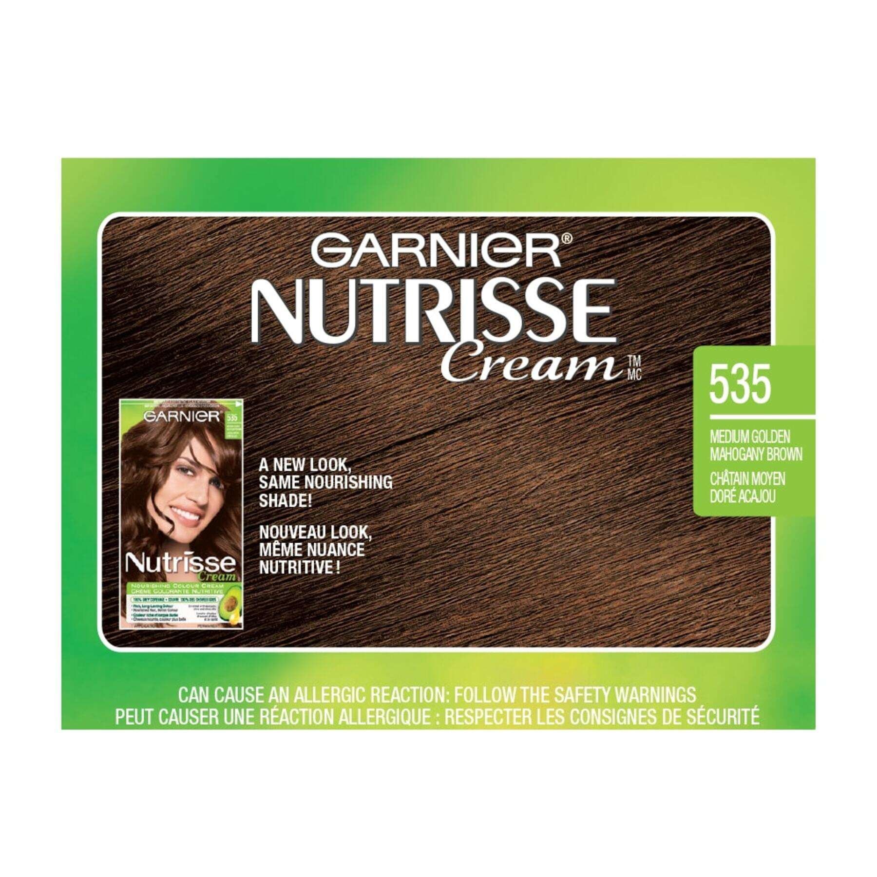 garnier hair dye nutrisse cream 535 medium golden mahogany brown 0770103447100 swatch