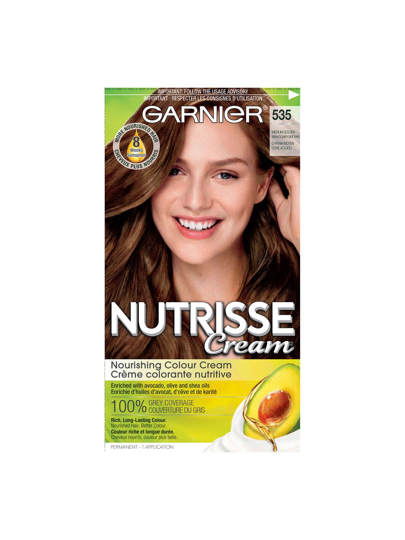 garnier hair dye nutrisse cream 535 medium golden mahogany brown 770103447100 t1