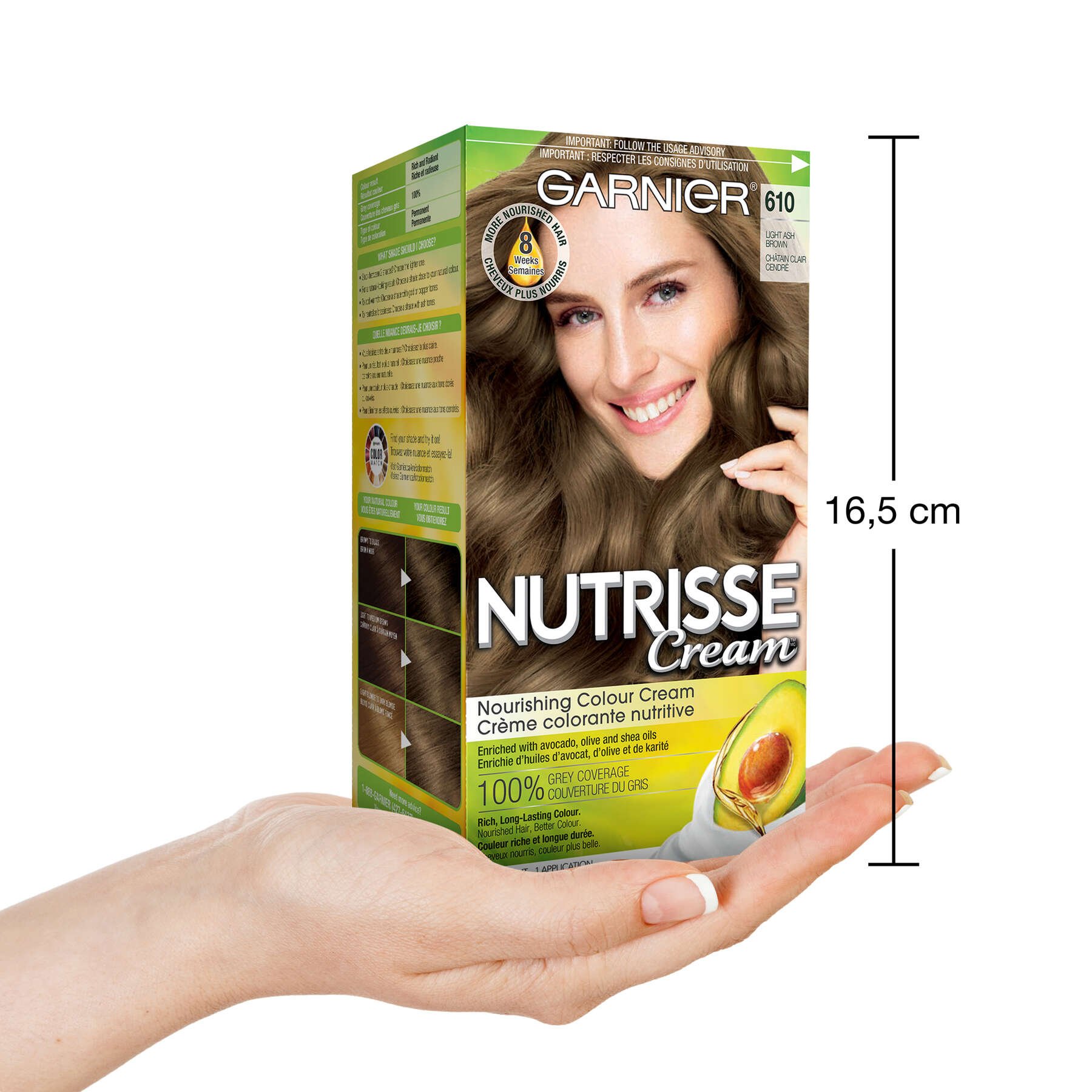 garnier hair dye nutrisse cream 610 light ash brown 603084272242 inhand