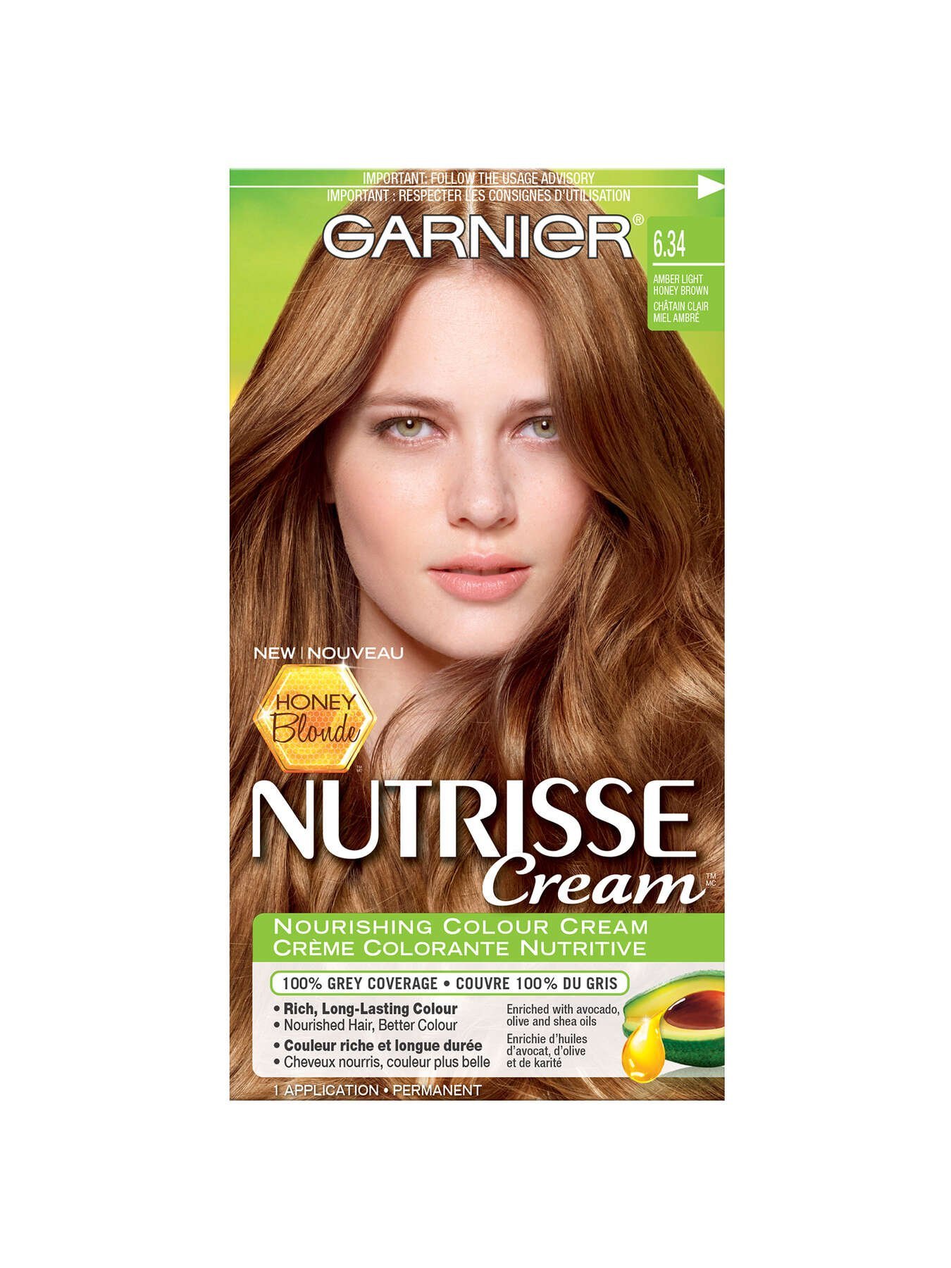 garnier hair dye nutrisse cream 634 amber light honey brown 0603084518449 t1