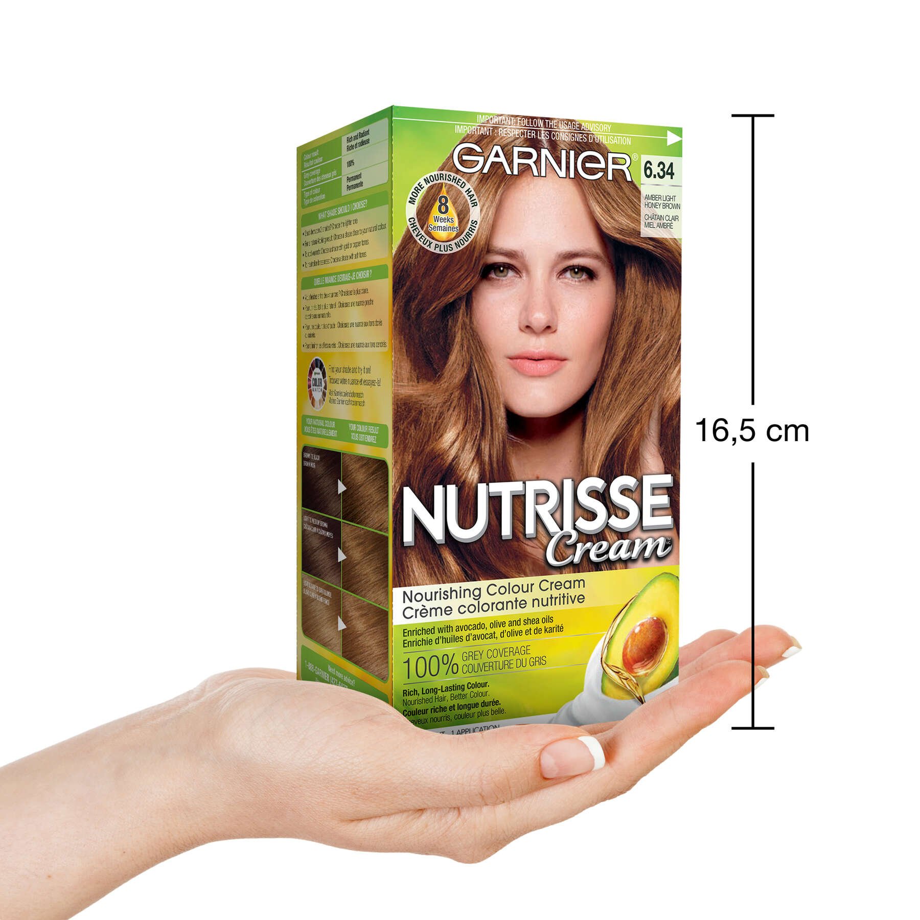 garnier hair dye nutrisse cream 634 amber light honey brown 603084518449 inhand