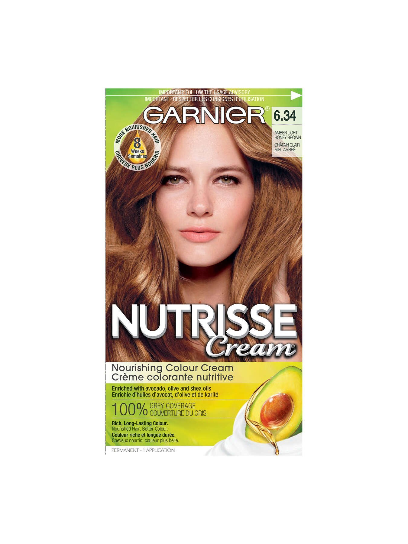 garnier hair dye nutrisse cream 634 amber light honey brown 603084518449 t1