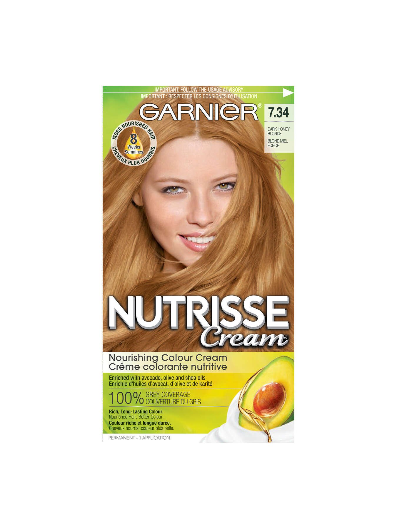 garnier hair dye nutrisse cream 734 dark honey blonde 0603084518456 t1