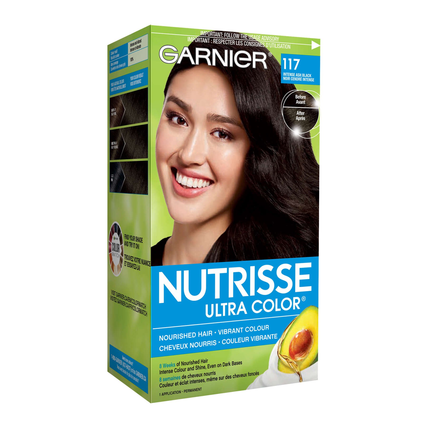 garnier hair dye nutrisse ultra color 117 intense ash black 0603084412396 boxed