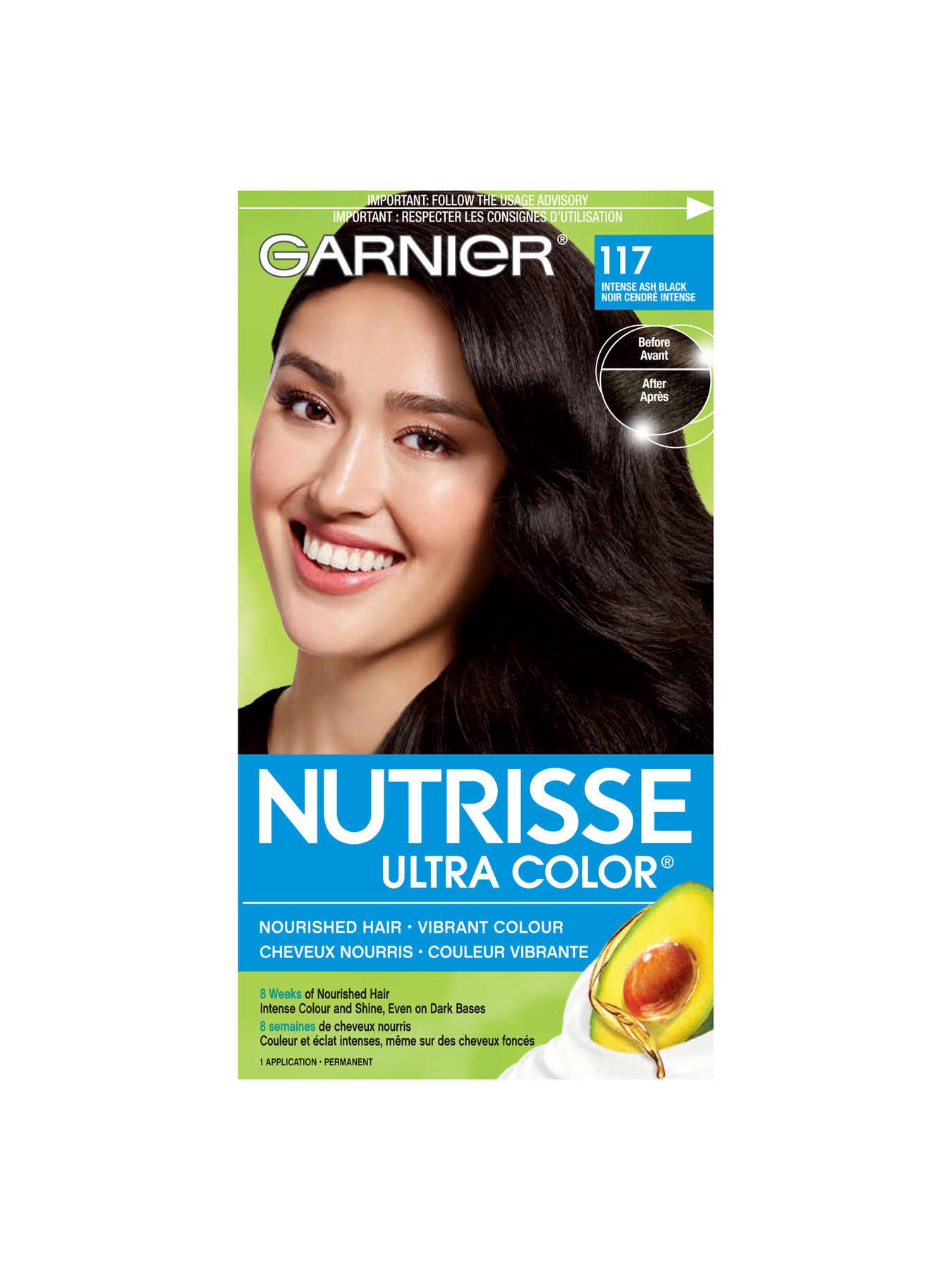 garnier hair dye nutrisse ultra color 117 intense ash black 0603084412396 t1