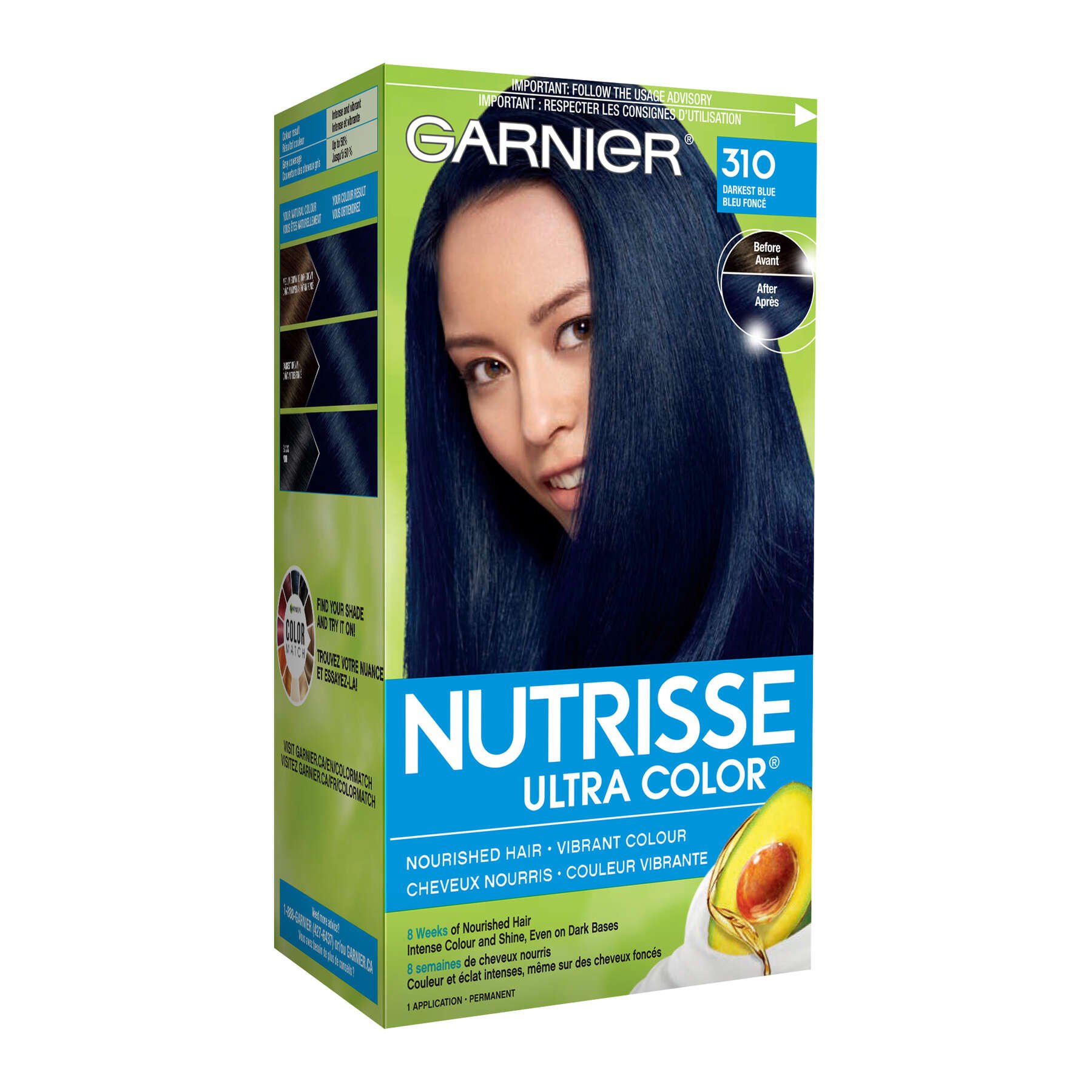 garnier hair dye nutrisse ultra color 310 darkest blue 603084496211 boxed