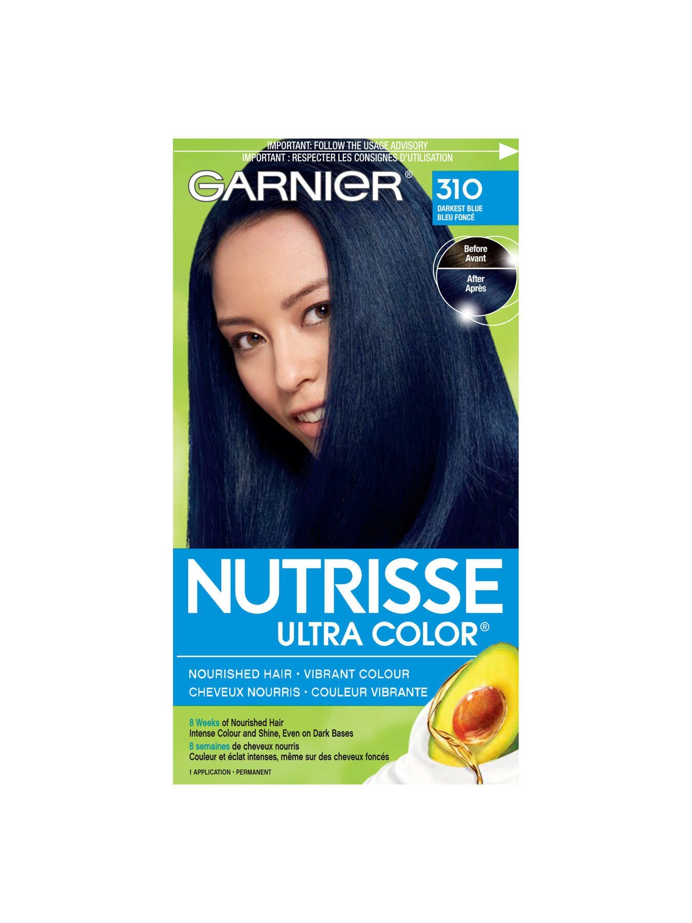 garnier hair dye nutrisse ultra color 310 darkest blue 603084496211 t1