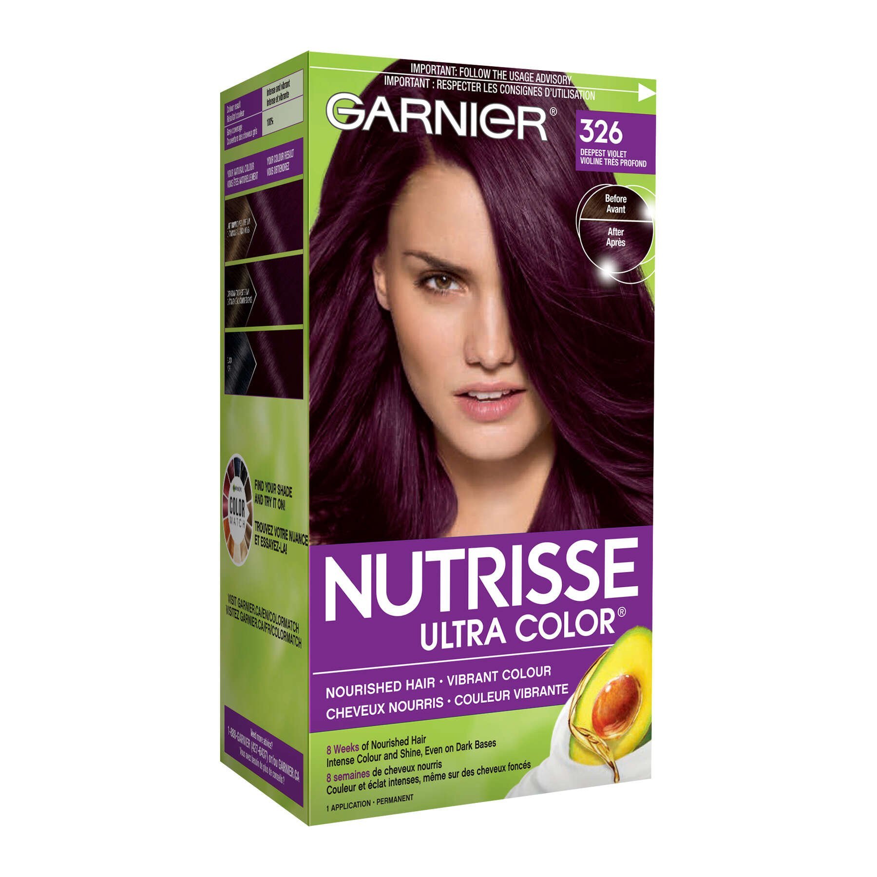 garnier hair dye nutrisse ultra color 326 deepest violet 603084412372 boxed