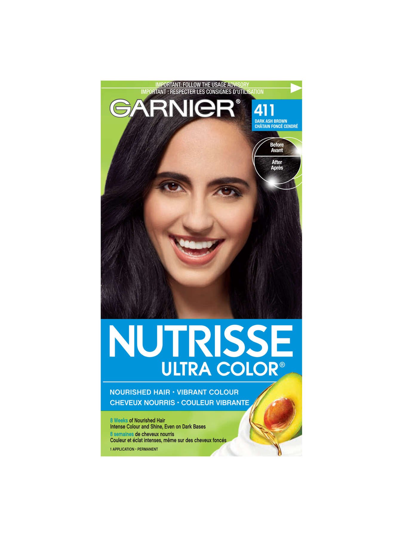 garnier hair dye nutrisse ultra color 411 dark ash brown 603084496204 t1