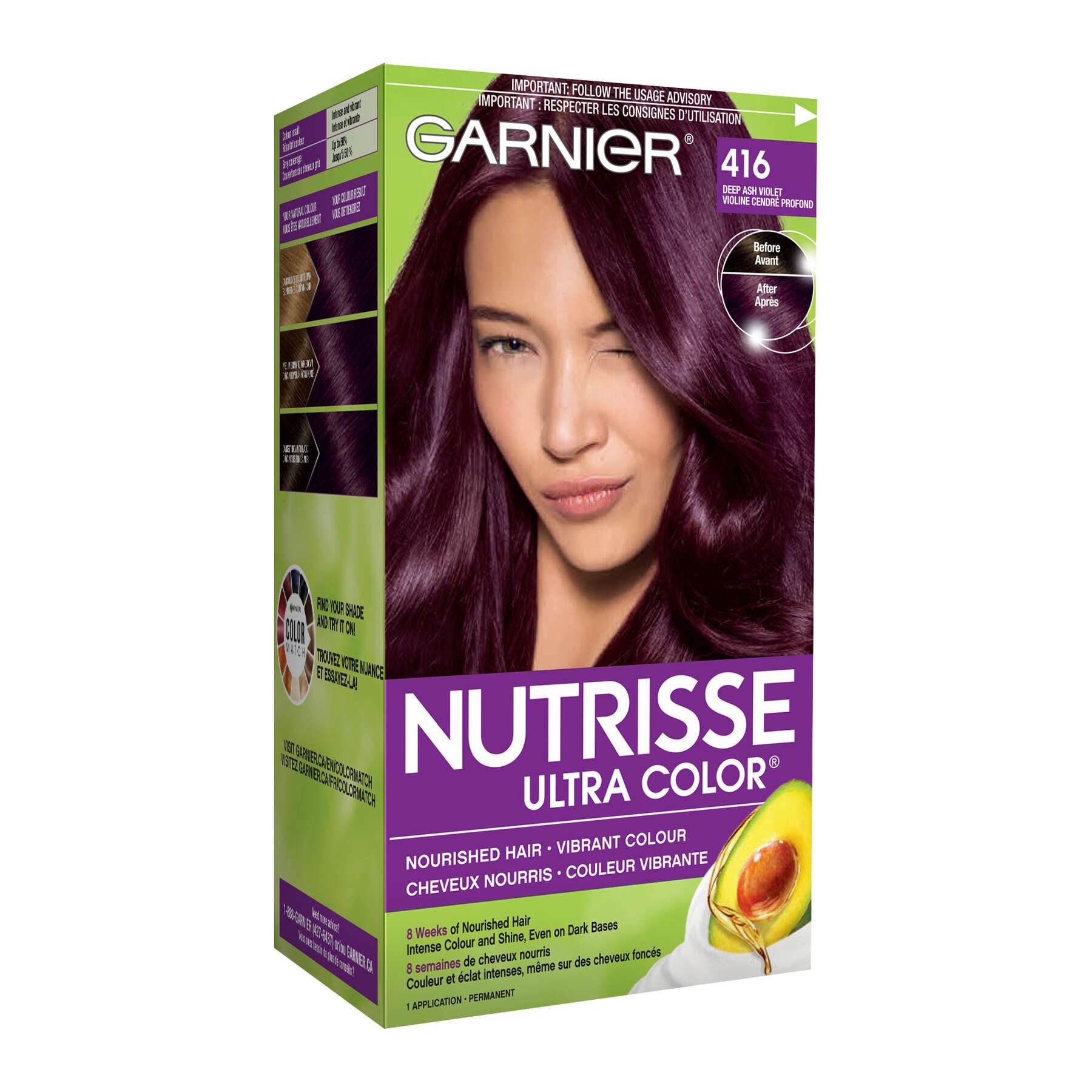 garnier hair dye nutrisse ultra color 416 deep ash violet 603084437160 boxed