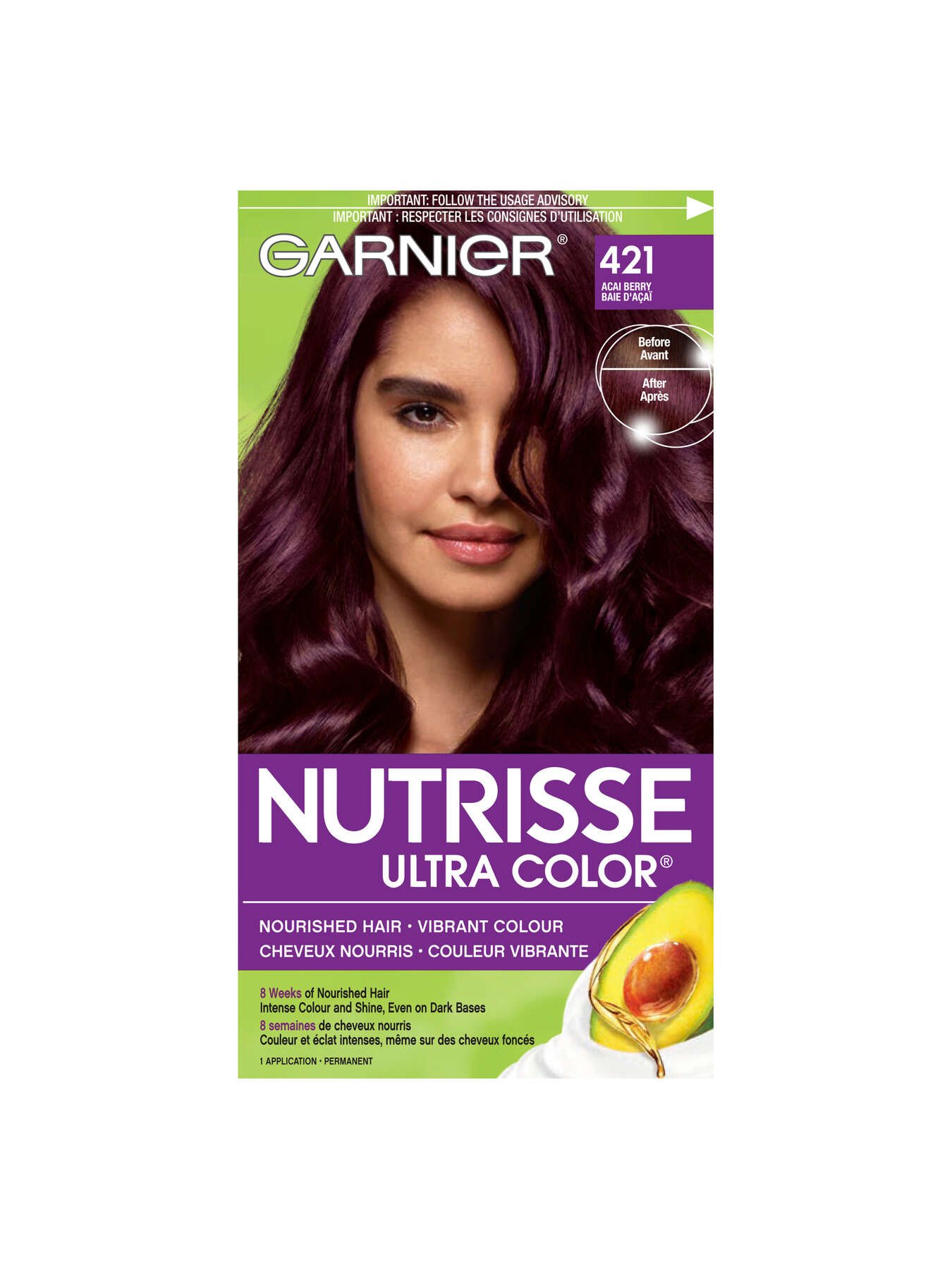 garnier hair dye nutrisse ultra color 421 acai berry 603084570904 t1