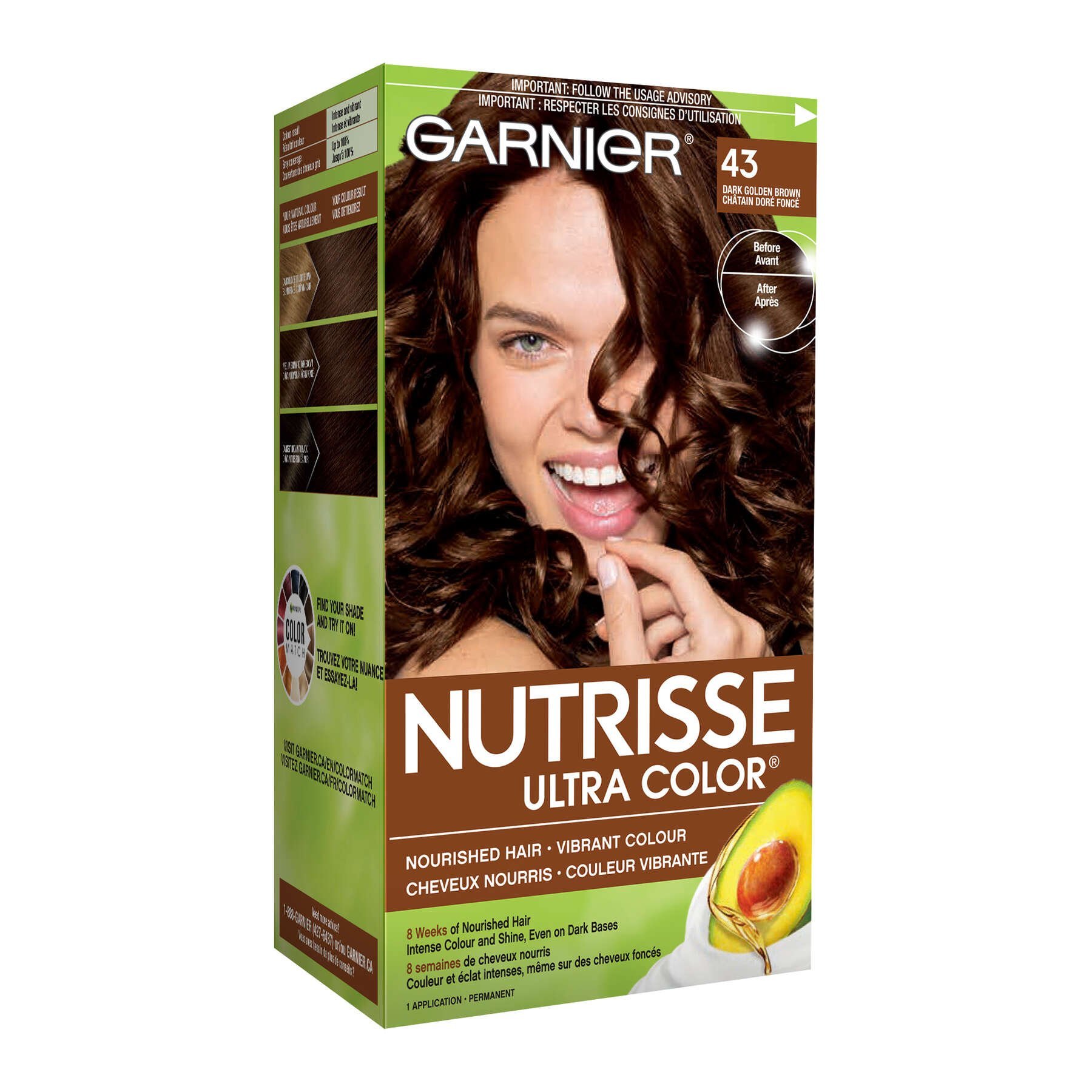 garnier hair dye nutrisse ultra color 43 dark golden brown 603084469482 boxed