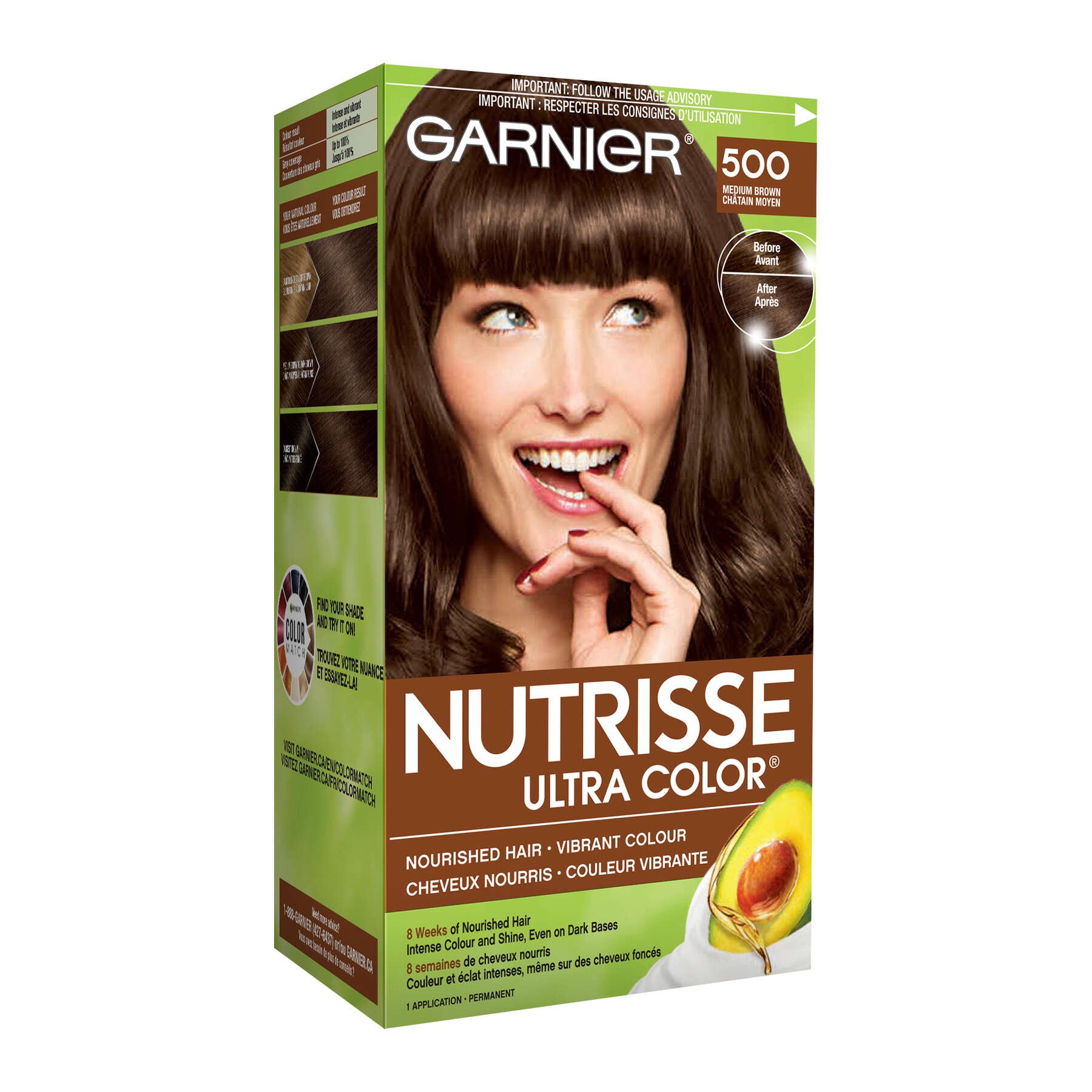 garnier hair dye nutrisse ultra color 500 medium brown 603084469499 boxed