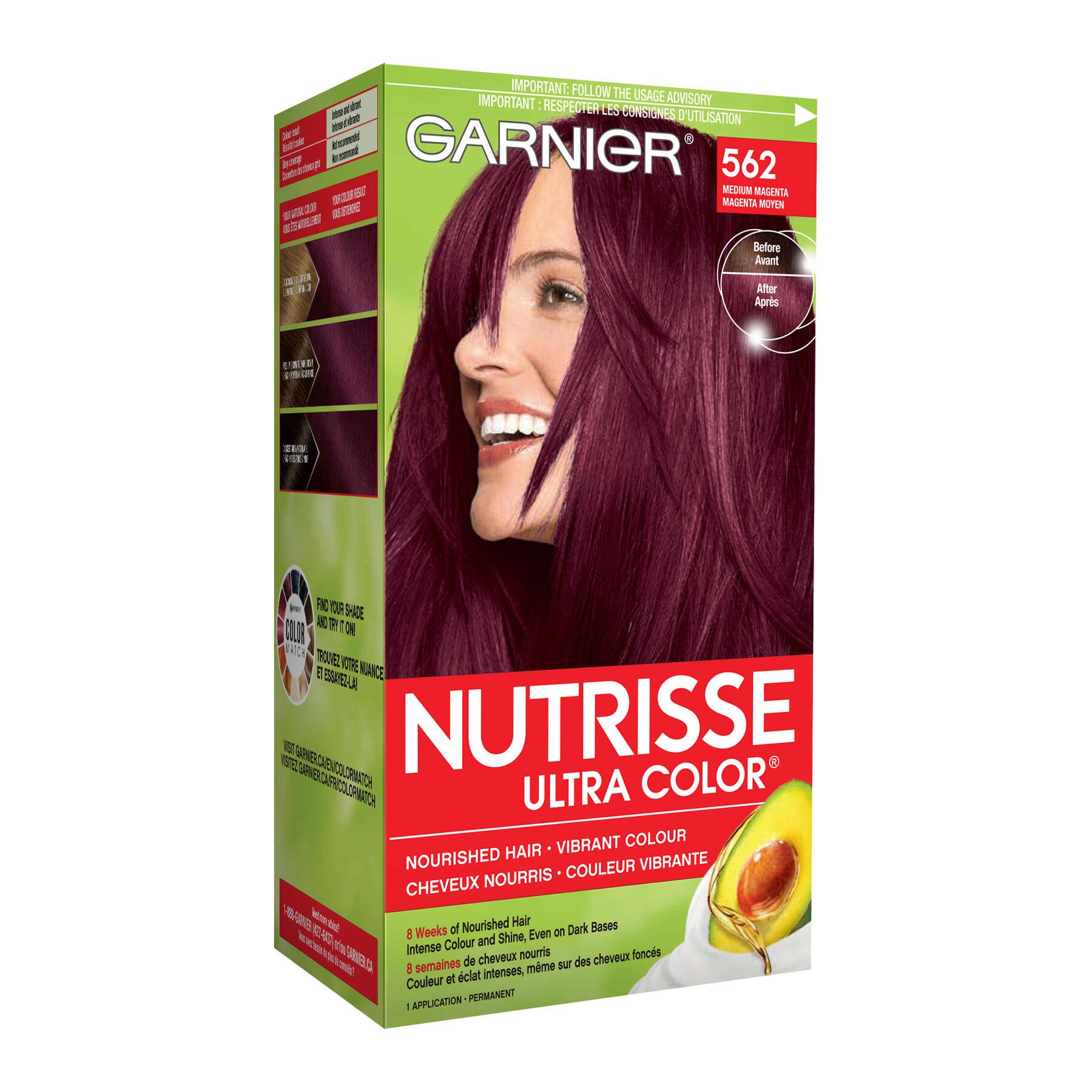 garnier hair dye nutrisse ultra color 562 medium magenta 0603084558957 boxed