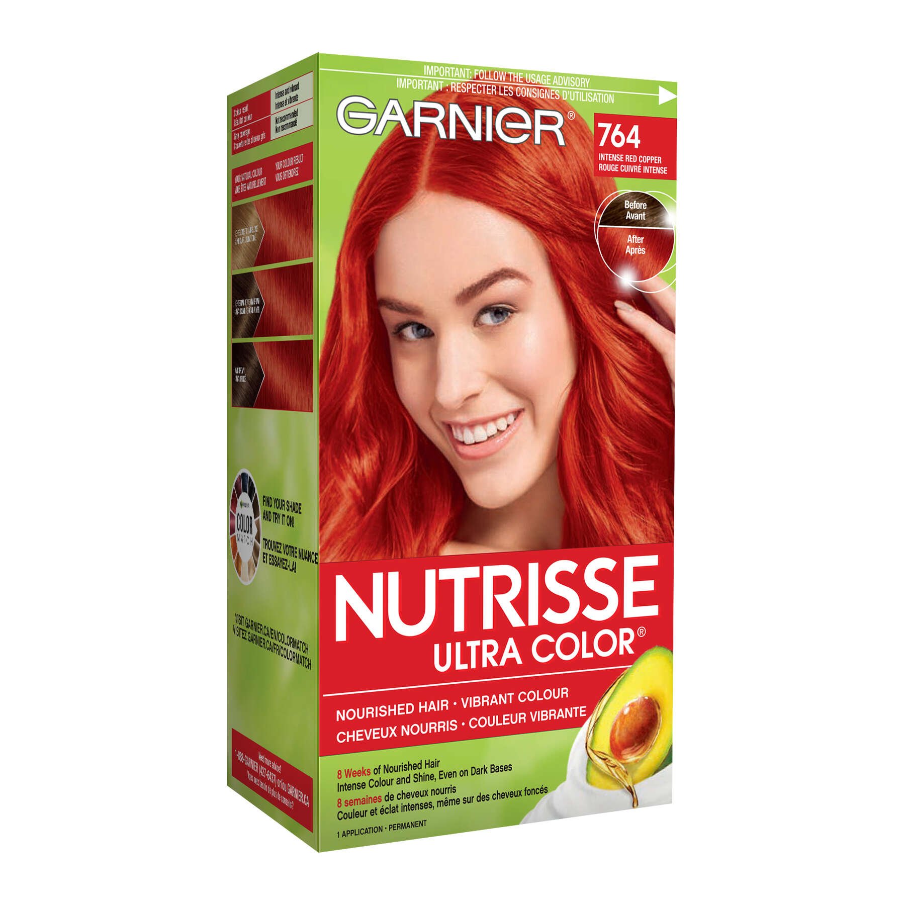 garnier hair dye nutrisse ultra color 764 intense red copper 603084496198 boxed