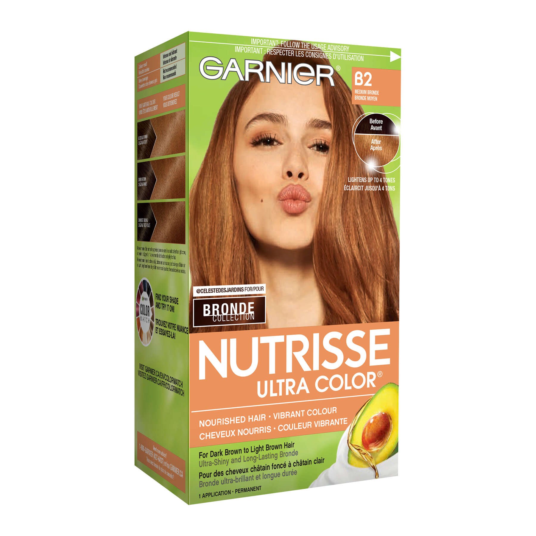 garnier hair dye nutrisse ultra color b2 medium bronde 603084545230 boxed