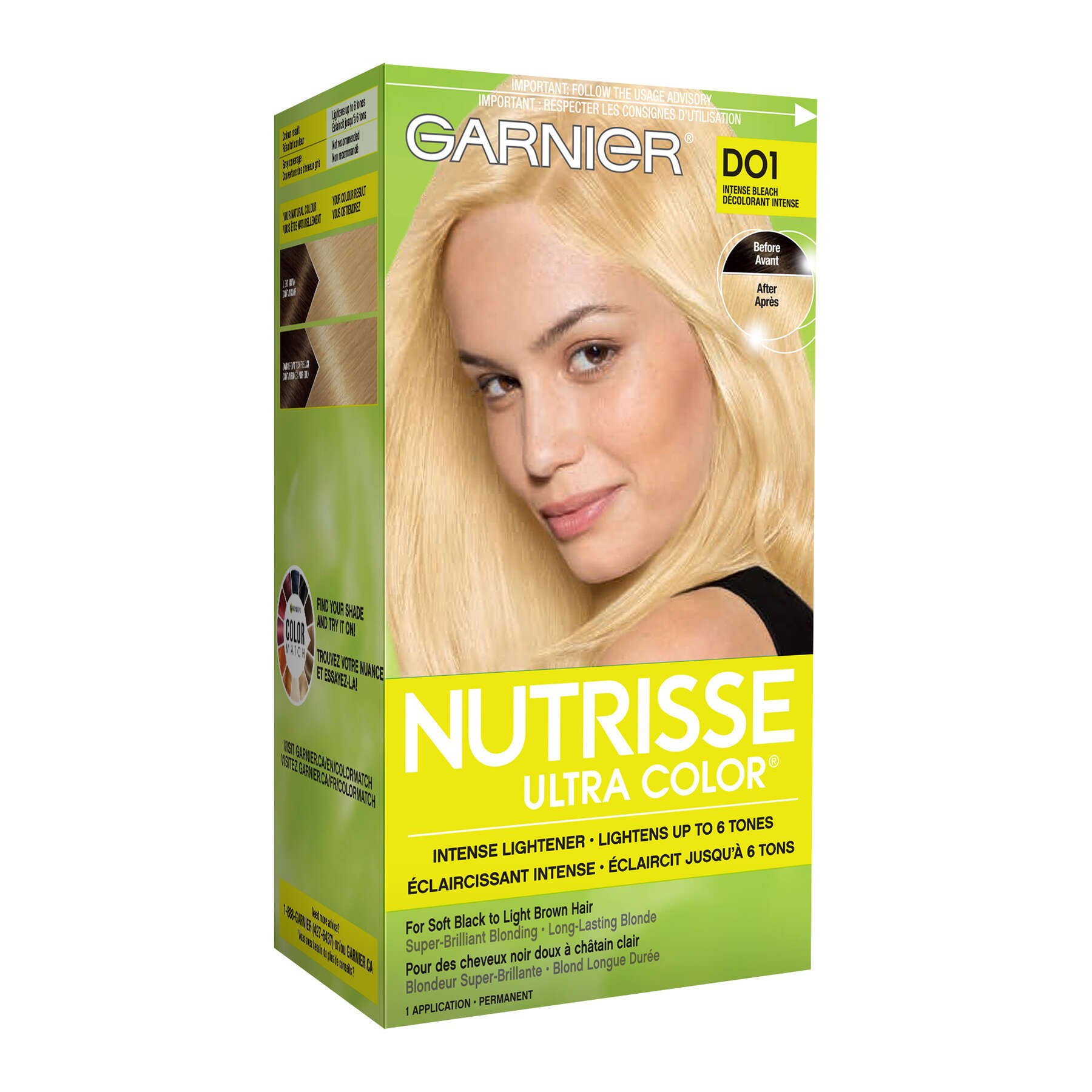 garnier hair dye nutrisse ultra color d01 intense bleach 770103301402 boxed